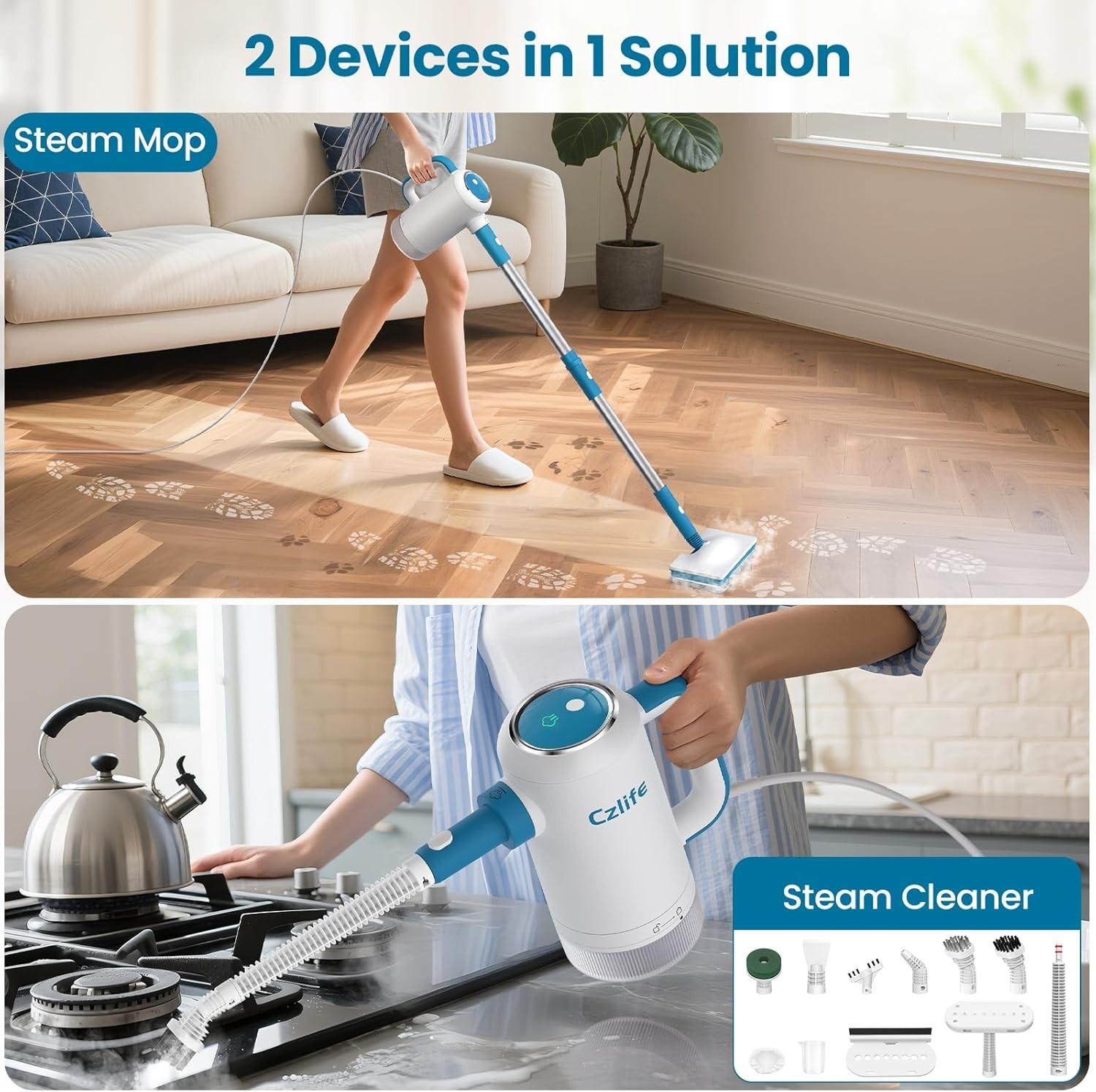 High-Performance 1300W Steam Mop with Detachable Tank for Multi-Surface Cleaning