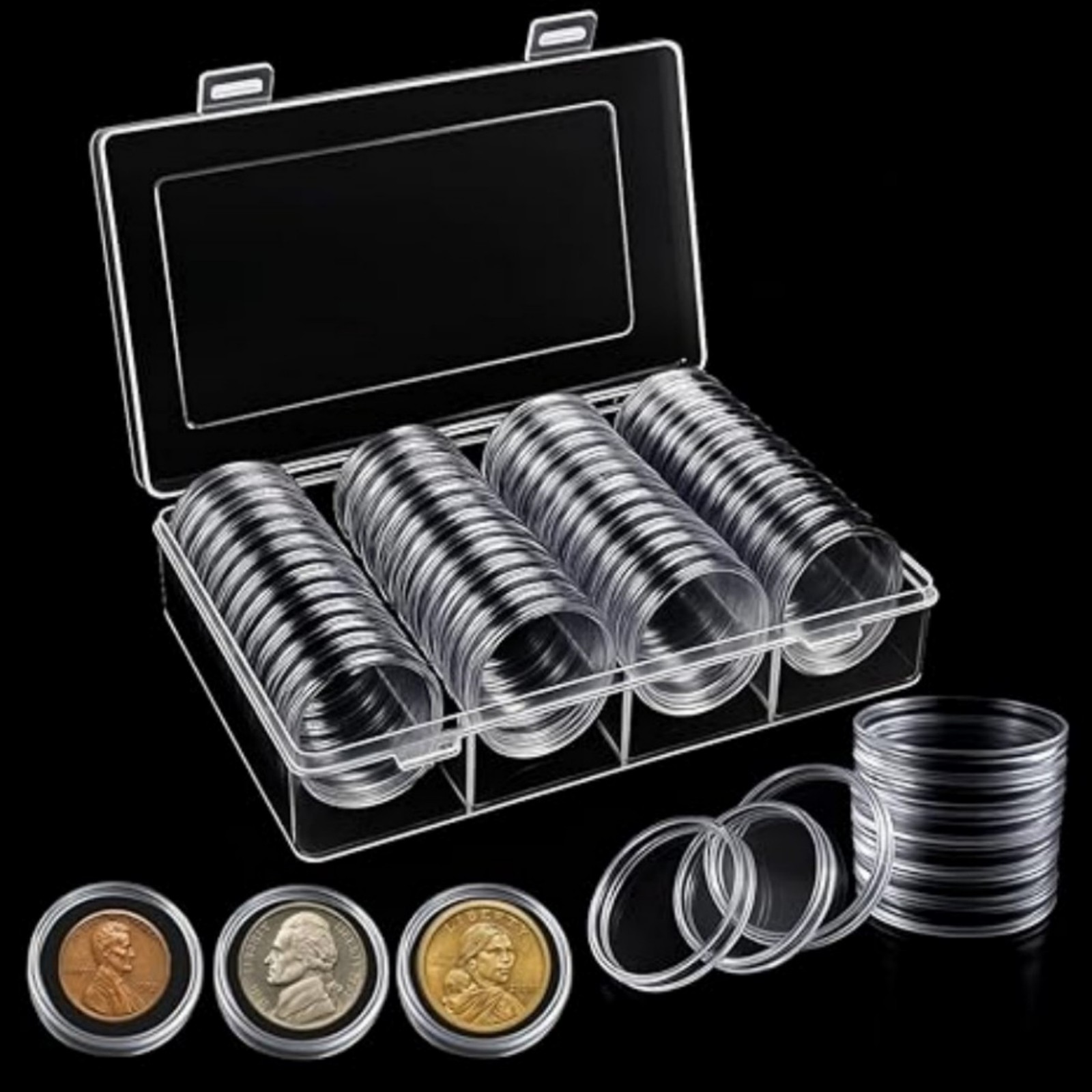 Snap Tight Seal Coin Capsules 41mm 60 Pcs With Plastic Storage Organizer Box US