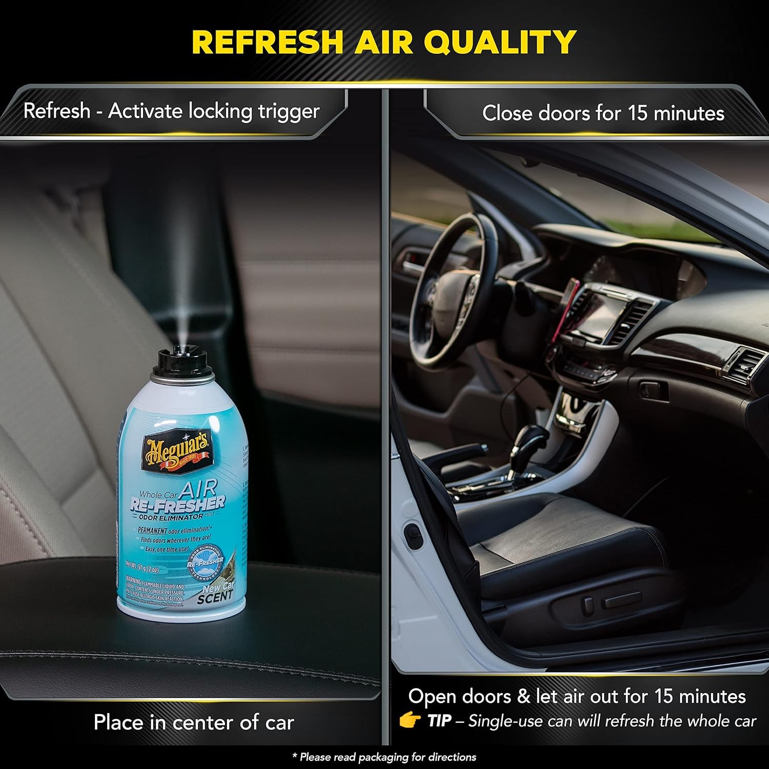Meguiar’s Whole Car Air Re-Fresher Odor Eliminator Mist, New Car Scent, 2 fl oz.