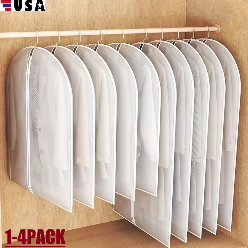 4Pcs Clothes Coat Protect Garment Cover Bags Suit Storage Bags Zipper Dress USA