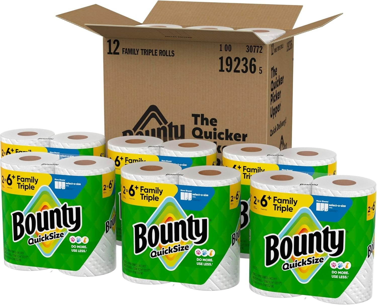 Quick-Size Paper Towels, 12 Family Triple Rolls = 40 Rolls – Super Absorbent