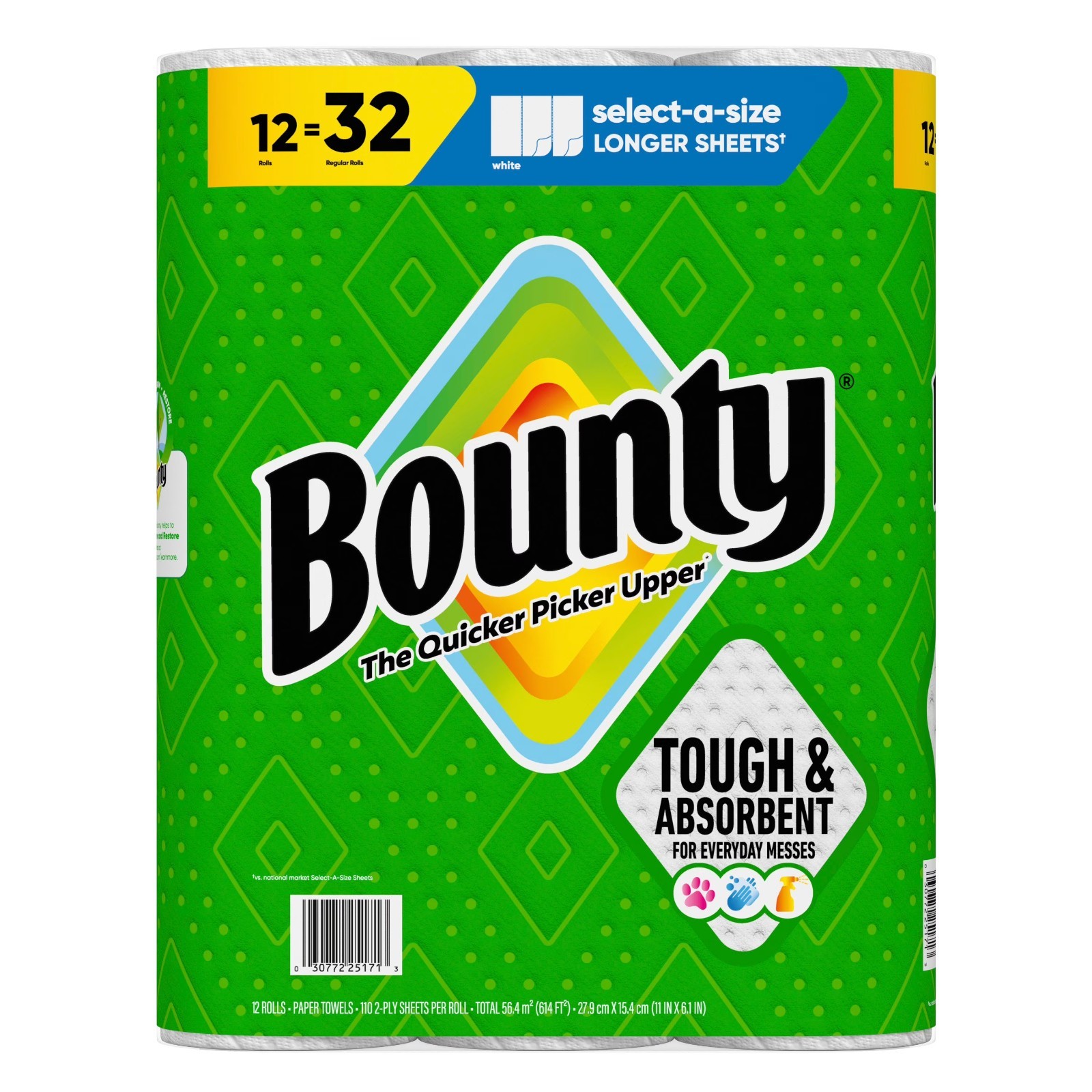 Bounty Select-A-Size 2-Ply Paper Towels, 12 Rolls, 110 sheets/roll