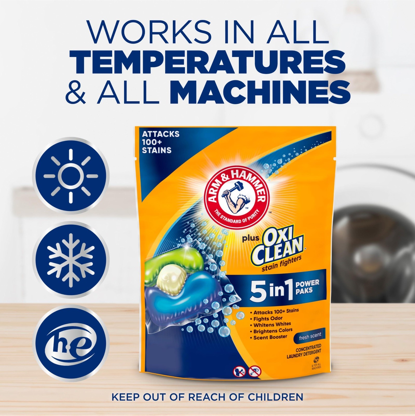Arm & Hammer Plus OxiClean Power Paks – 42 Count 5-in-1 Laundry Detergent Pods..