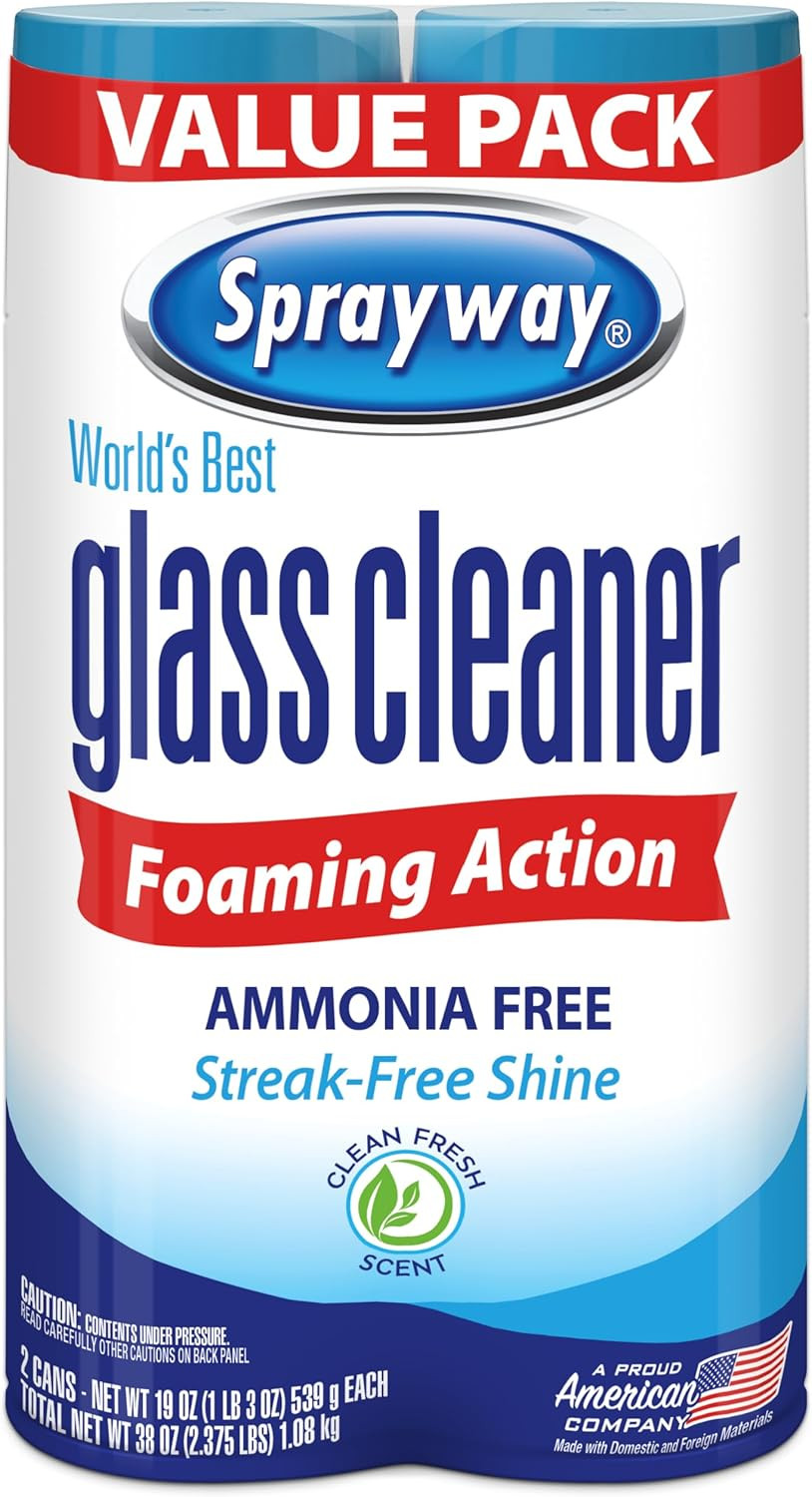 Sprayway Glass Cleaner Foaming Aerosol Spray, 19Oz, Pack of 2 | Ammonia-Free, St