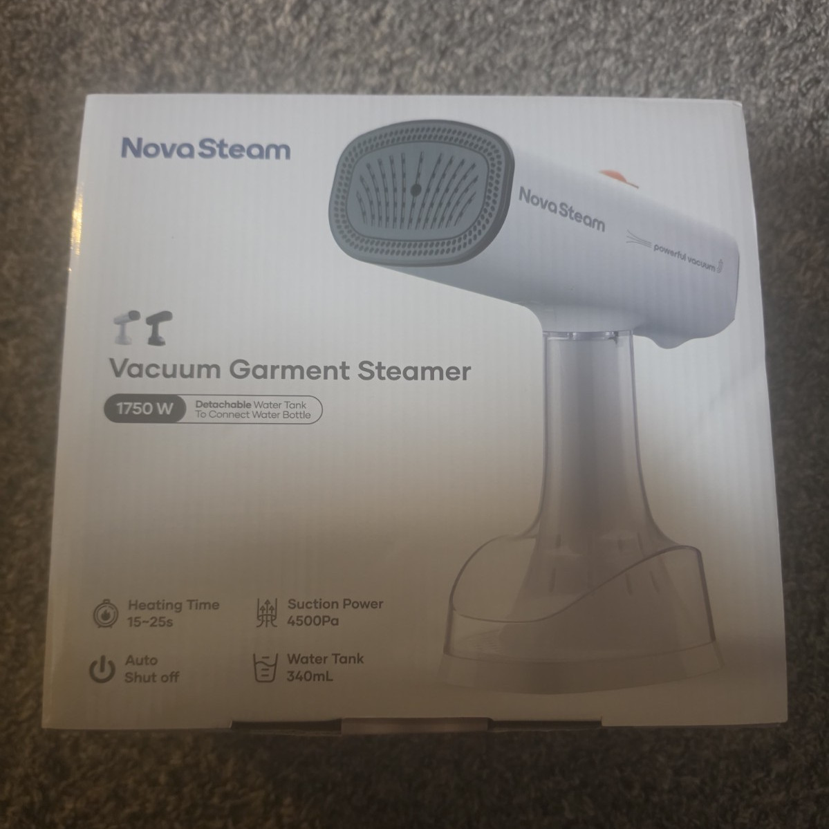 NovaSteam Vacuum Garment Steamer 1750W 340mL Detachable Tank Auto Shut-Off