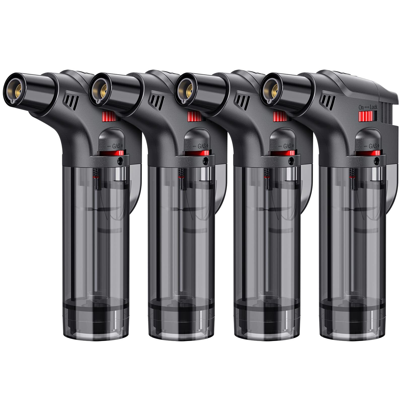 Torch Lighters, 4 Pack, Butane Refillable Jet Flame Lighter, Black