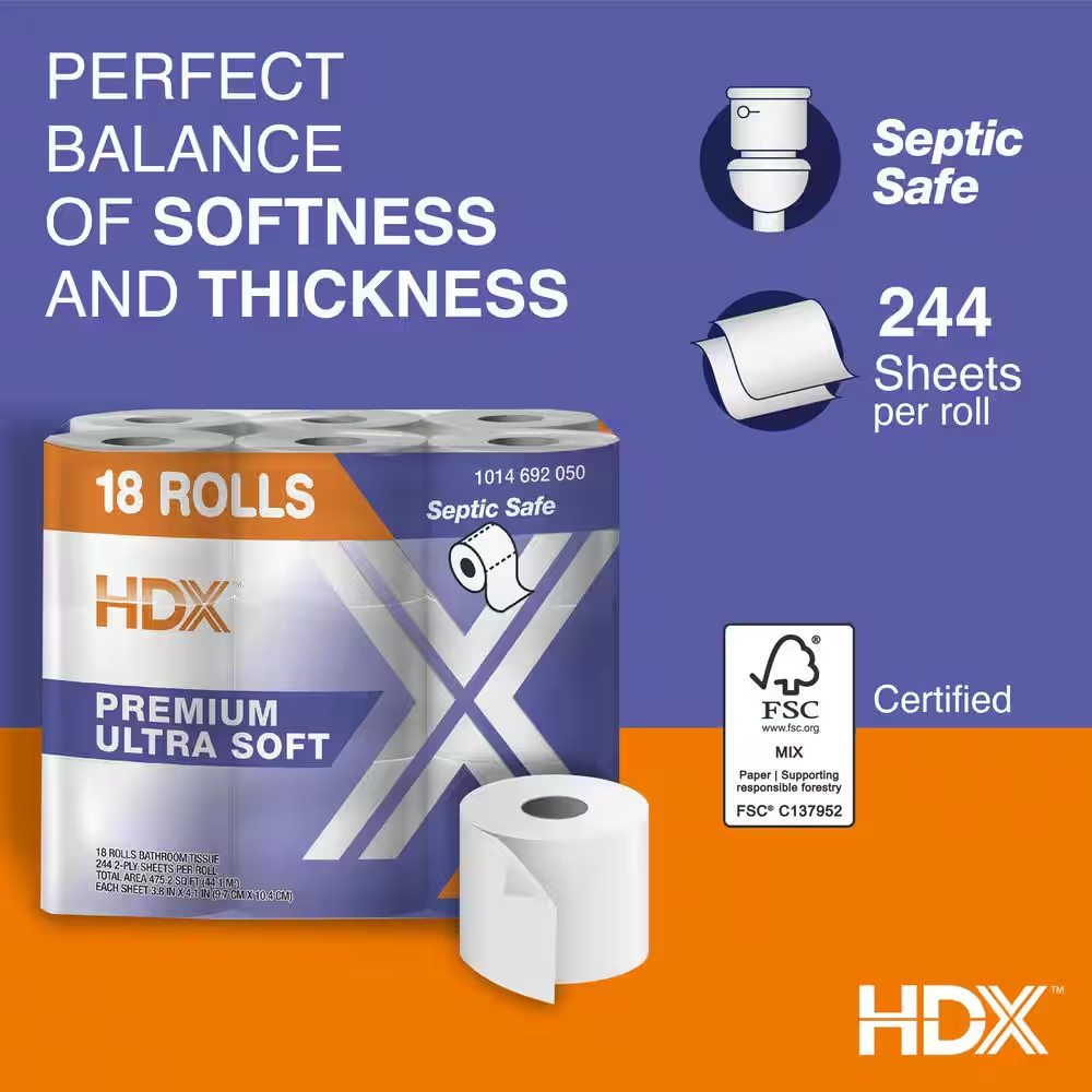 Premium Ultra Soft 2-Ply Toilet Tissue (244-Sheets per Roll-18-Rolls per Pack)
