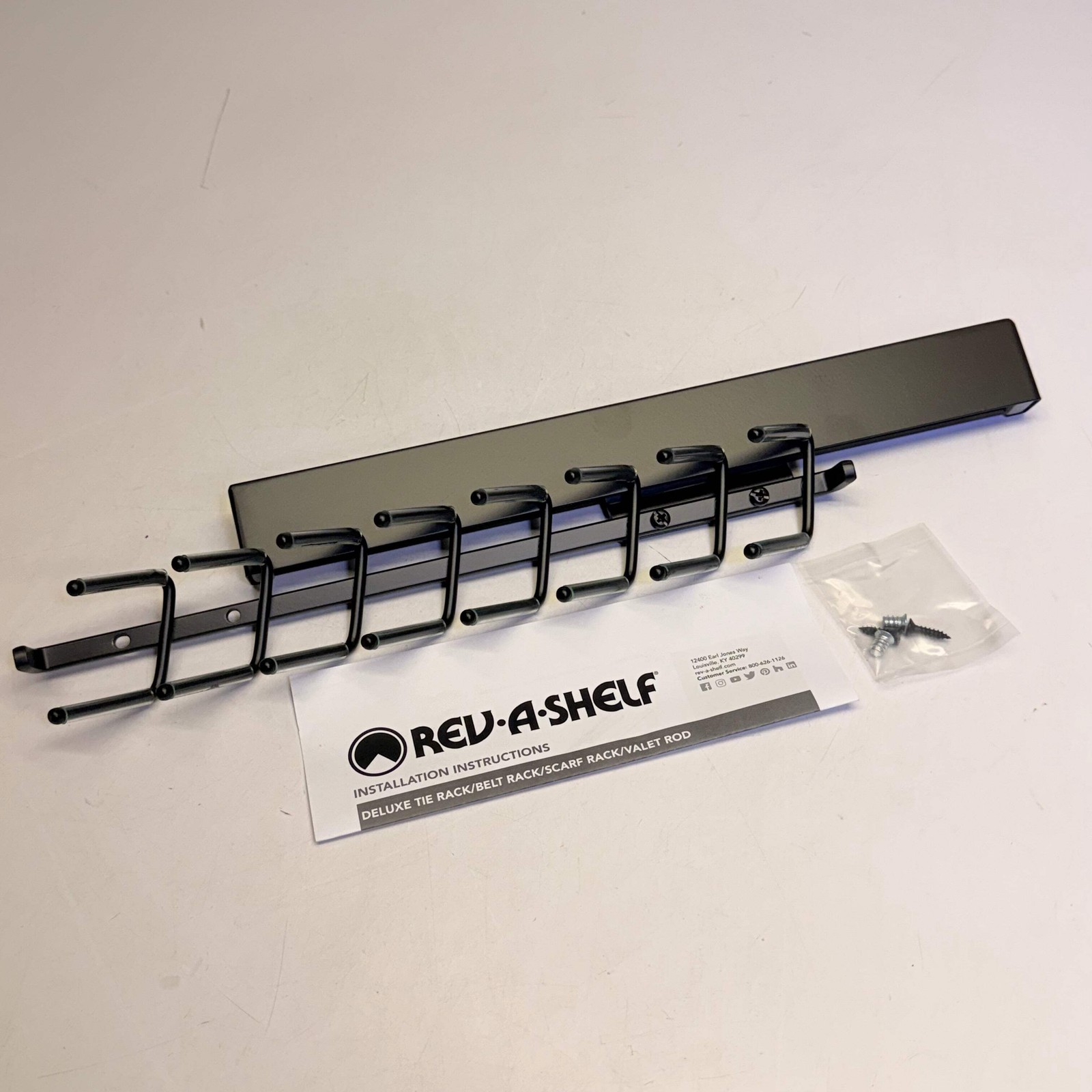 REV A SHELF Deluxe Sliding Pull Out Tie Rack 14″ Matte Black CTRSL-14-MB-1