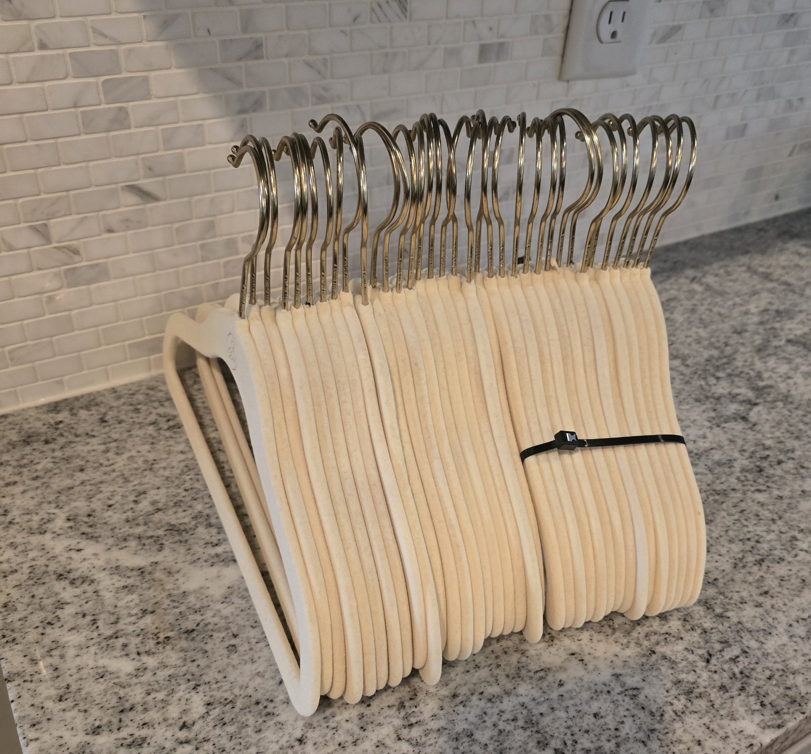 Lot of 35 Joy Mangano Ivory White KIDS Velvet Huggable Hangers Gold Brass Hook