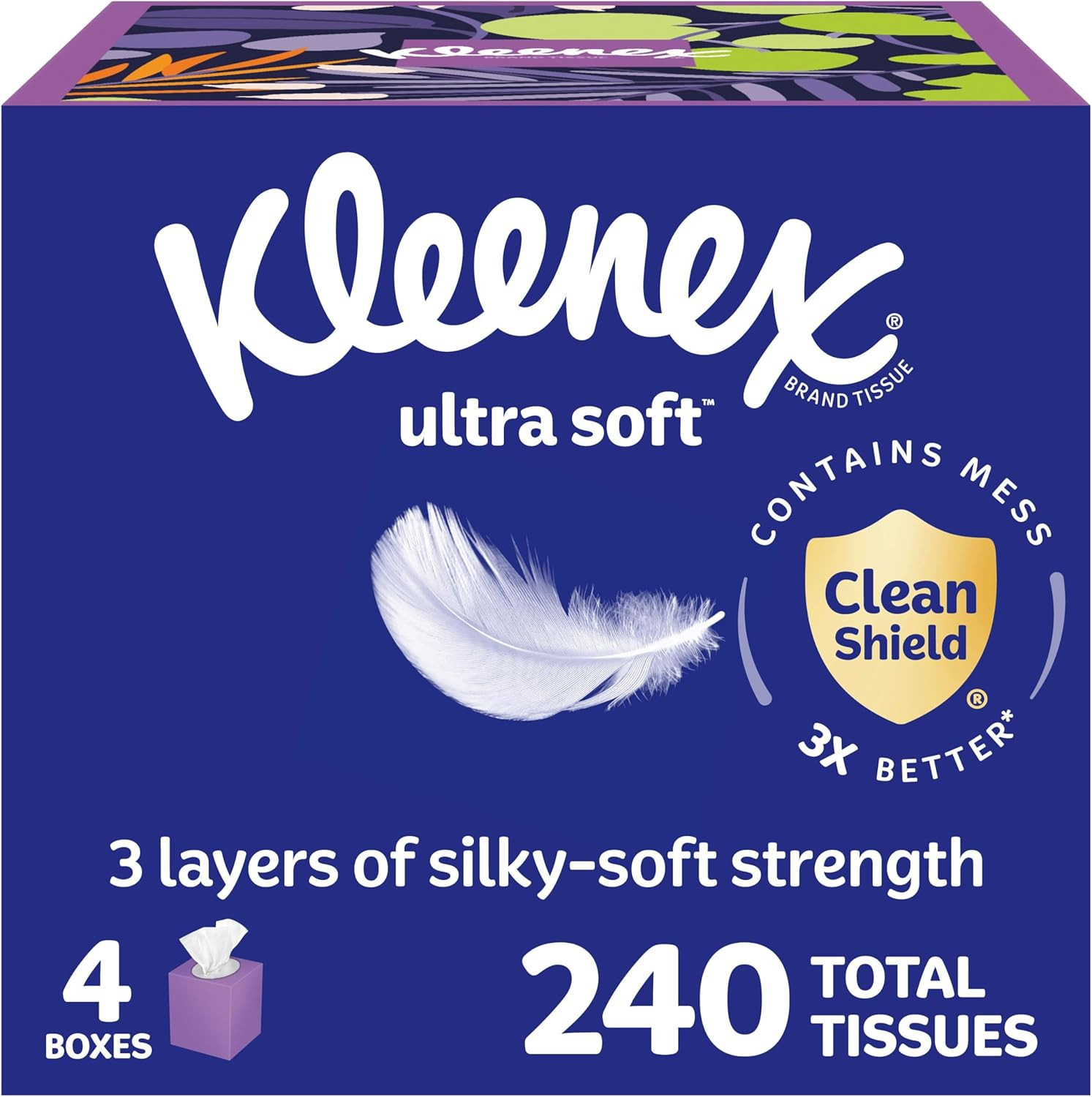 Kleenex Ultra Soft Facial Tissues, 4 Cube Boxes, 60 Tissues per Box, 3-Ply (240