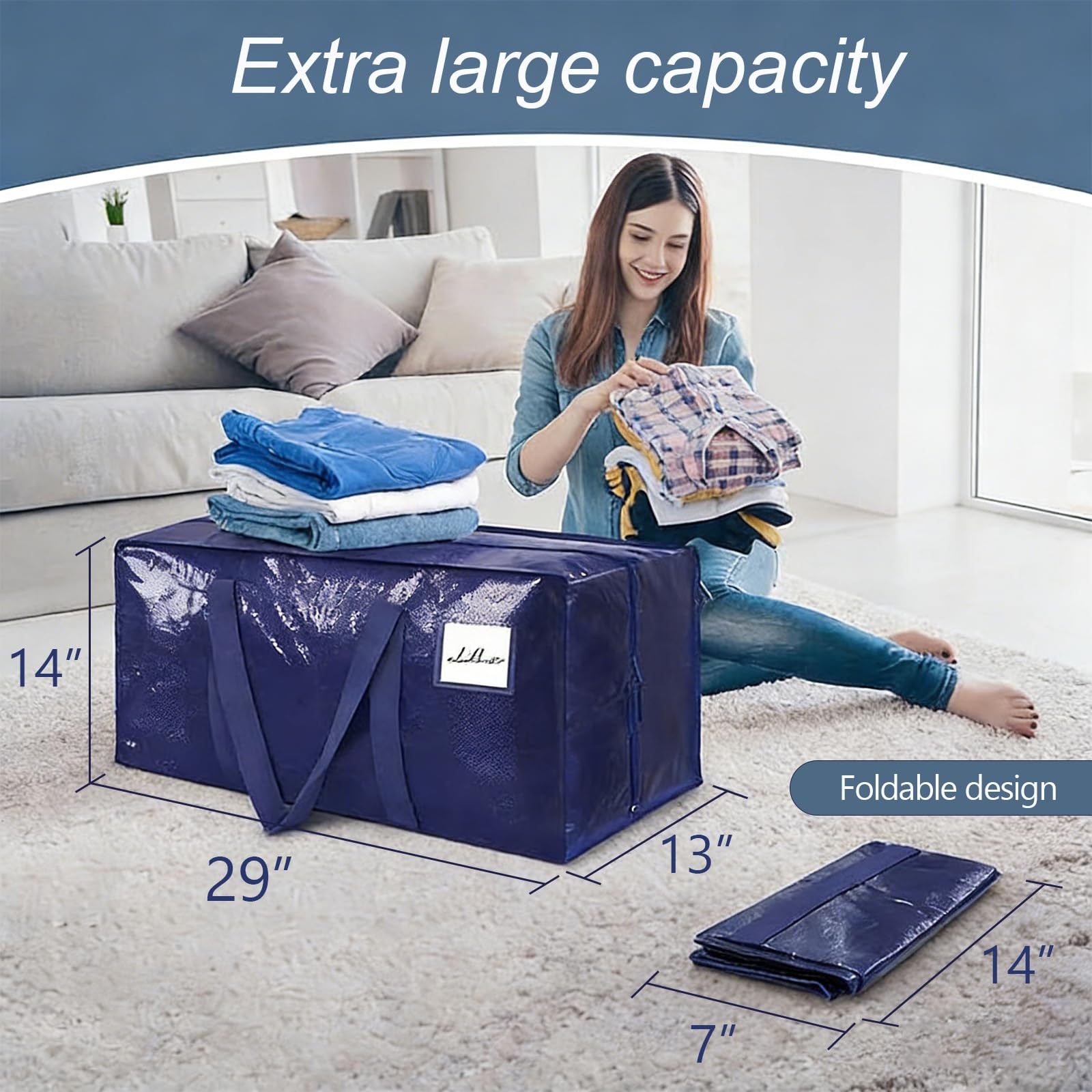 Heavy Duty Moving Bags 6 Pack 23Gallon Extra Large Storage Totes Black 180 GSM