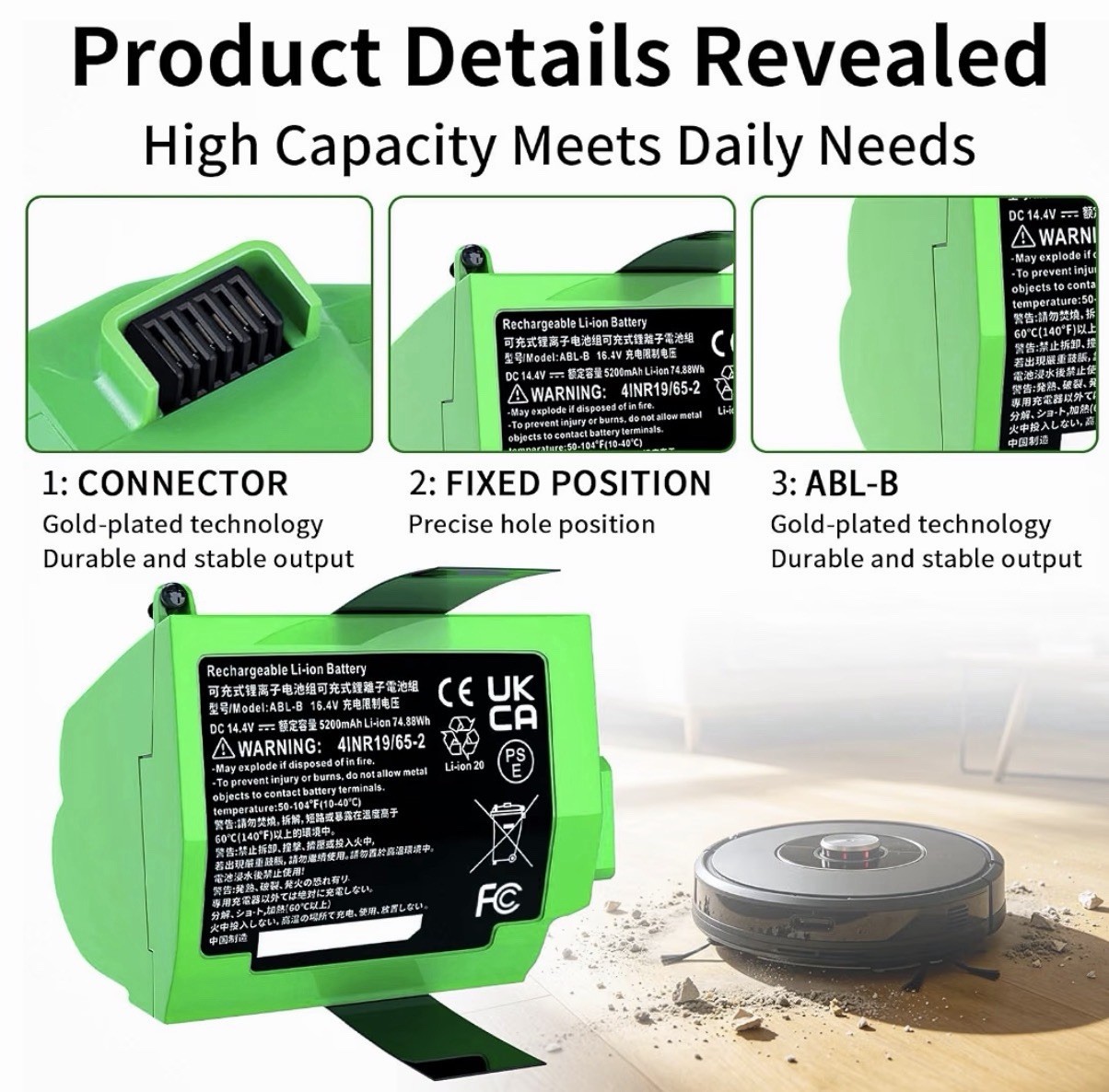 5200mAh Replacement Battery for Roomba S9 S9+ 9550 955020 ABL-B 14.4V