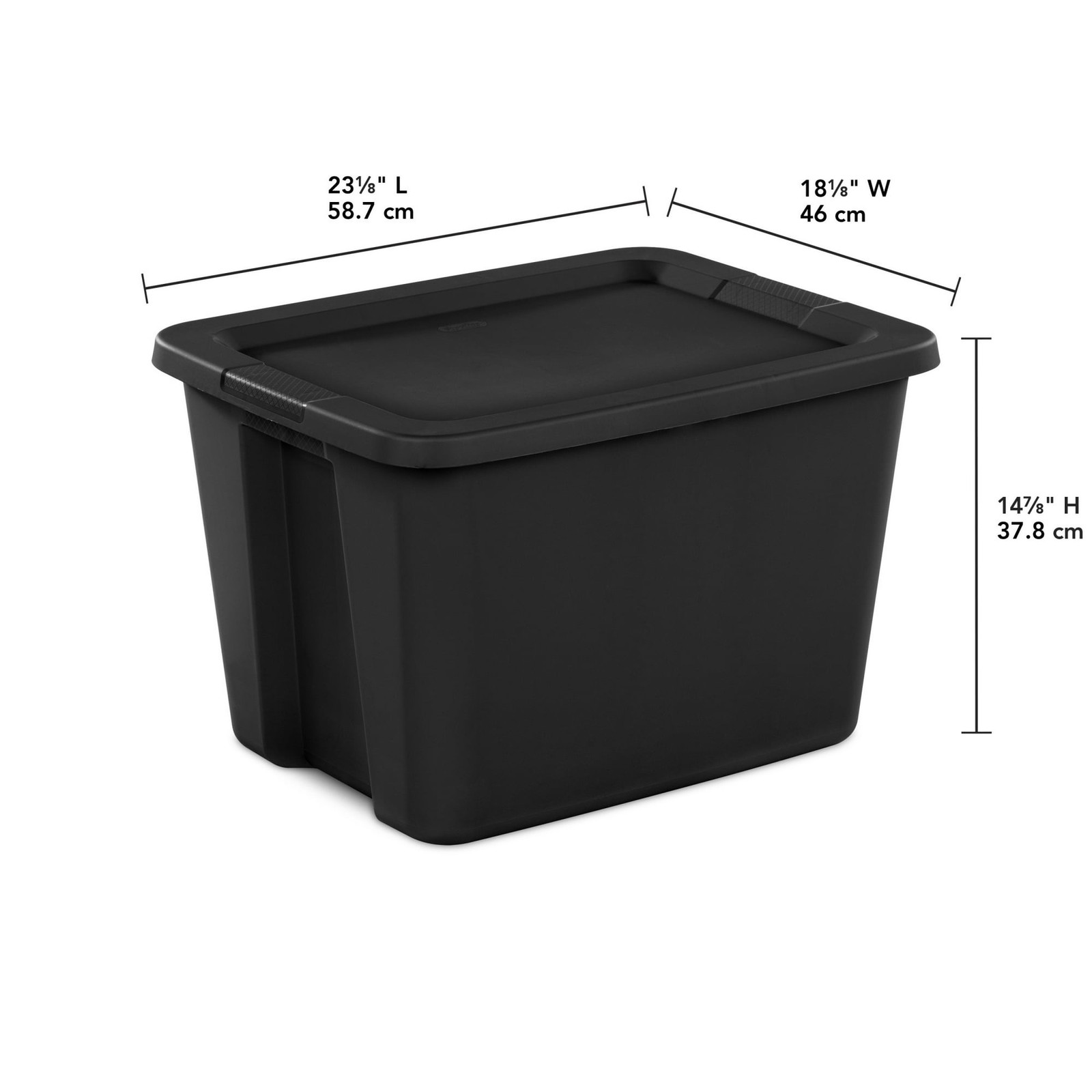 18 Gallon Sterilite Large Storage Bin with Snap-on Lid, Black, 8 Pack