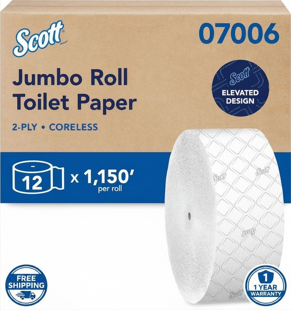 Scott Professional Coreless Jumbo Toilet Paper 2-Ply 1150ft 12 Rolls Bulk 07006
