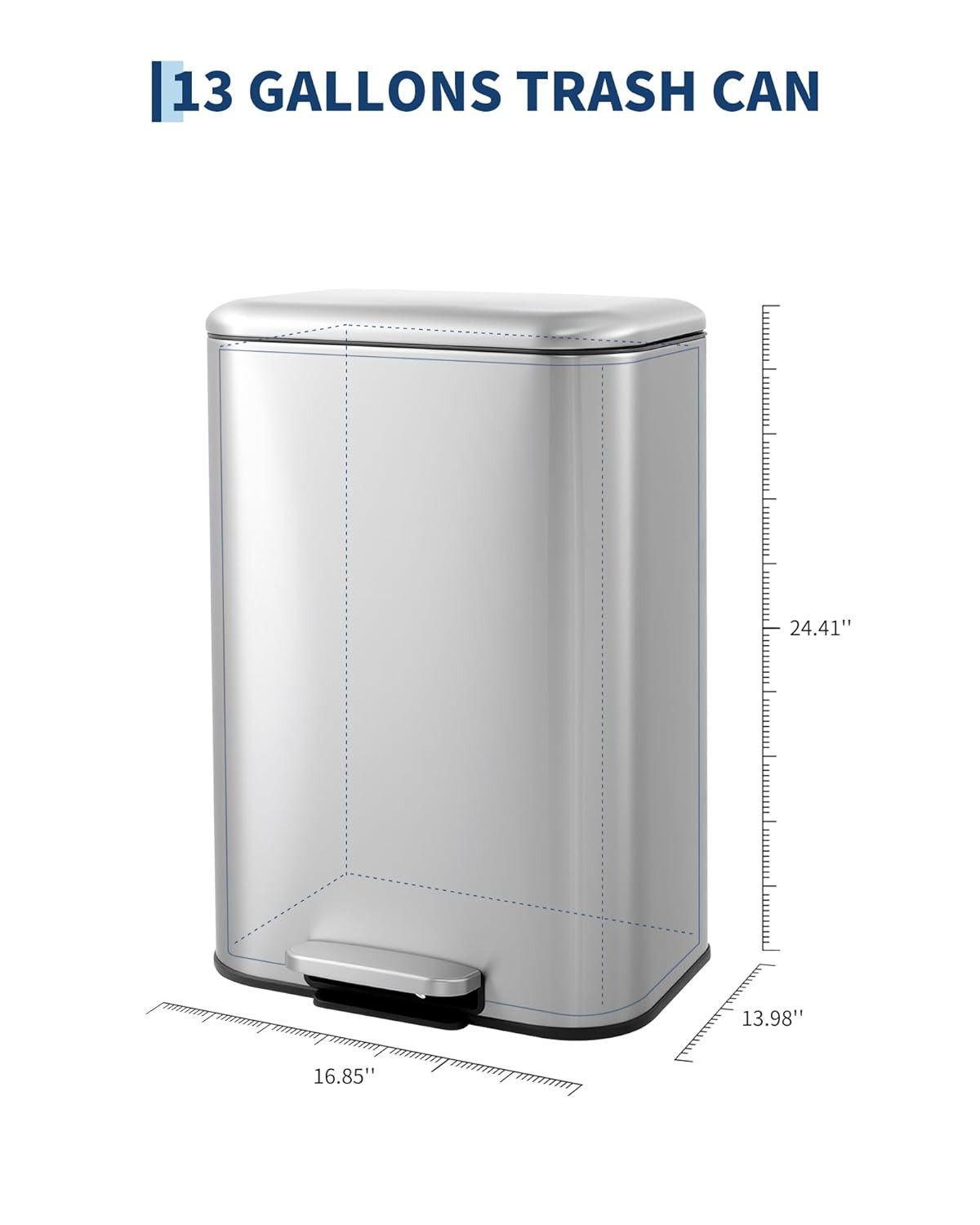 Modern Stainless Steel Trash Bin with Step-On Pedal & Removable Liner,1.2–13 Gal