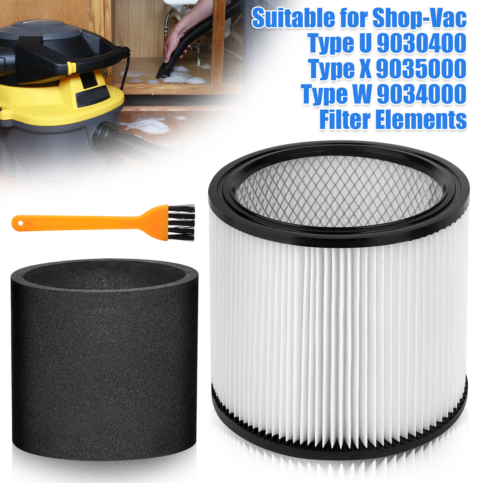 90304 Filter Cartridge 90585 Foam Fits For Shop-Vac 5 Gallons Wet & Dry Vacuums