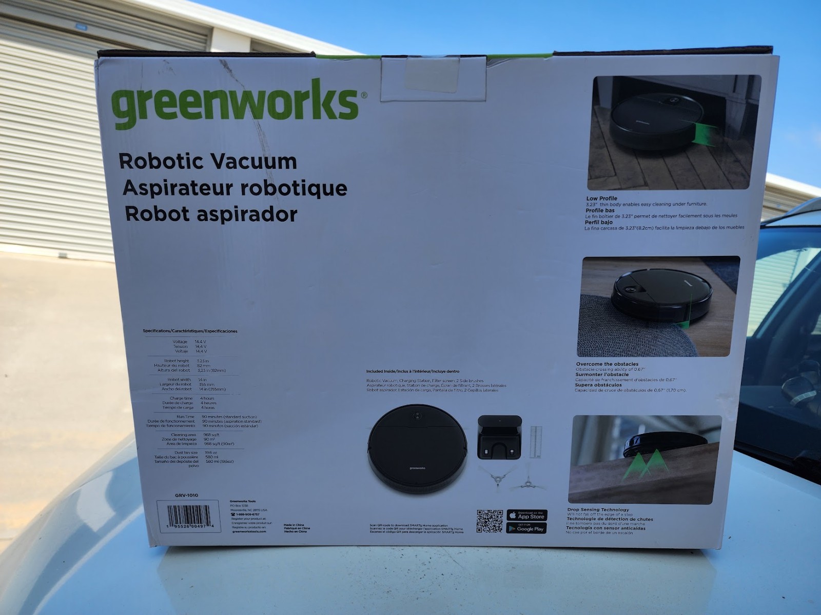 Greenworks Robot Vaccum GRV-1010, Max 2200 PA 3.23 inch Height Smart App Control