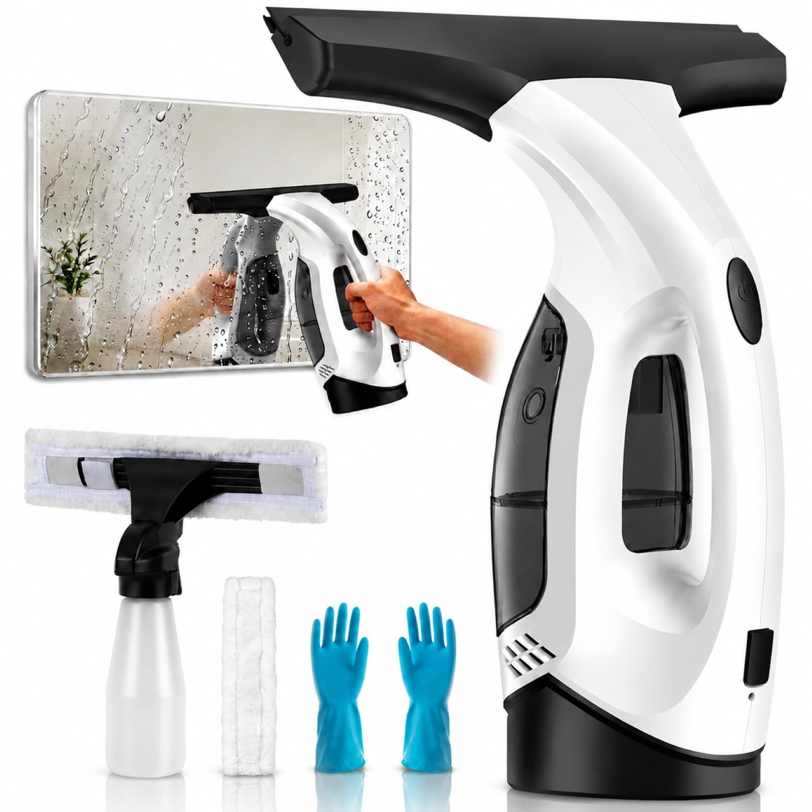 Cordless Electric Window Vacuum Cleaner, 2000Pa Suction, 280mm Blade, 150ml Tank