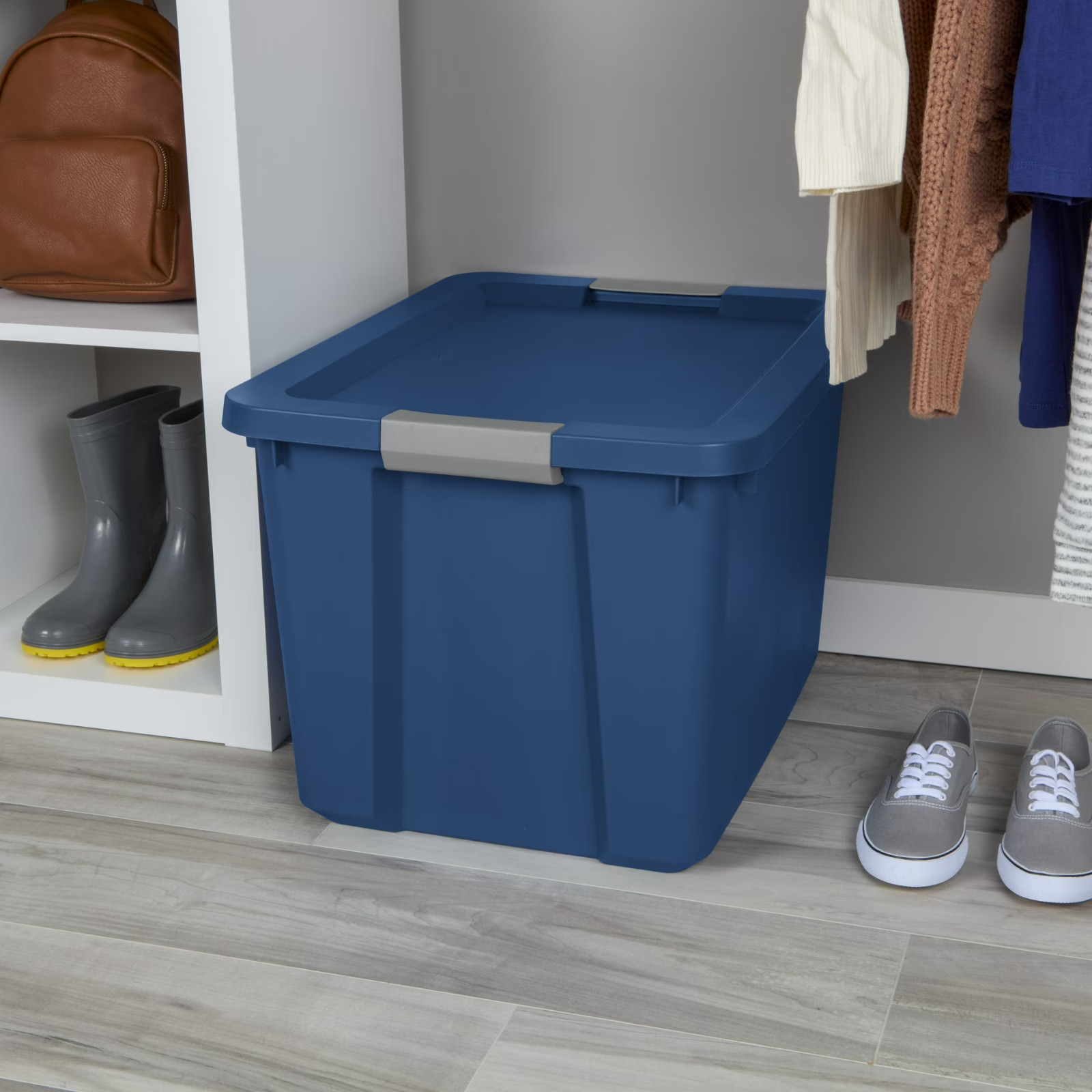 Large Storage Bin, 20 Gallon Plastic Storage Container with Latch Lid, Blue