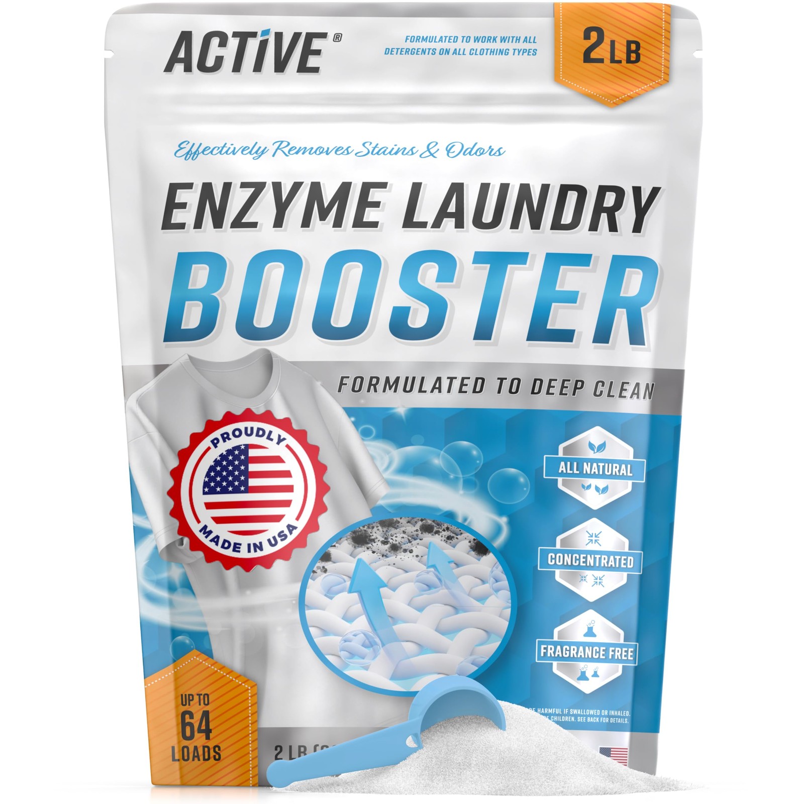 Enzyme Laundry Booster Odor Remover – 2 lbs 32 Ounce (Pack of 1), White