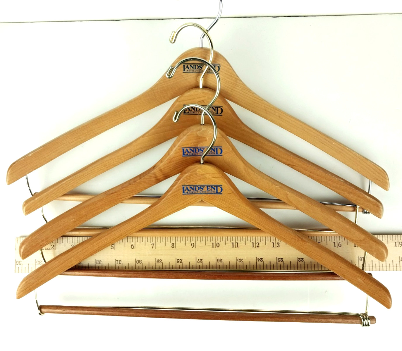 Vintage Lands End Lot of 4 Wooden Mens Suits & Pants Swivel Hook Hangers 16″-18″
