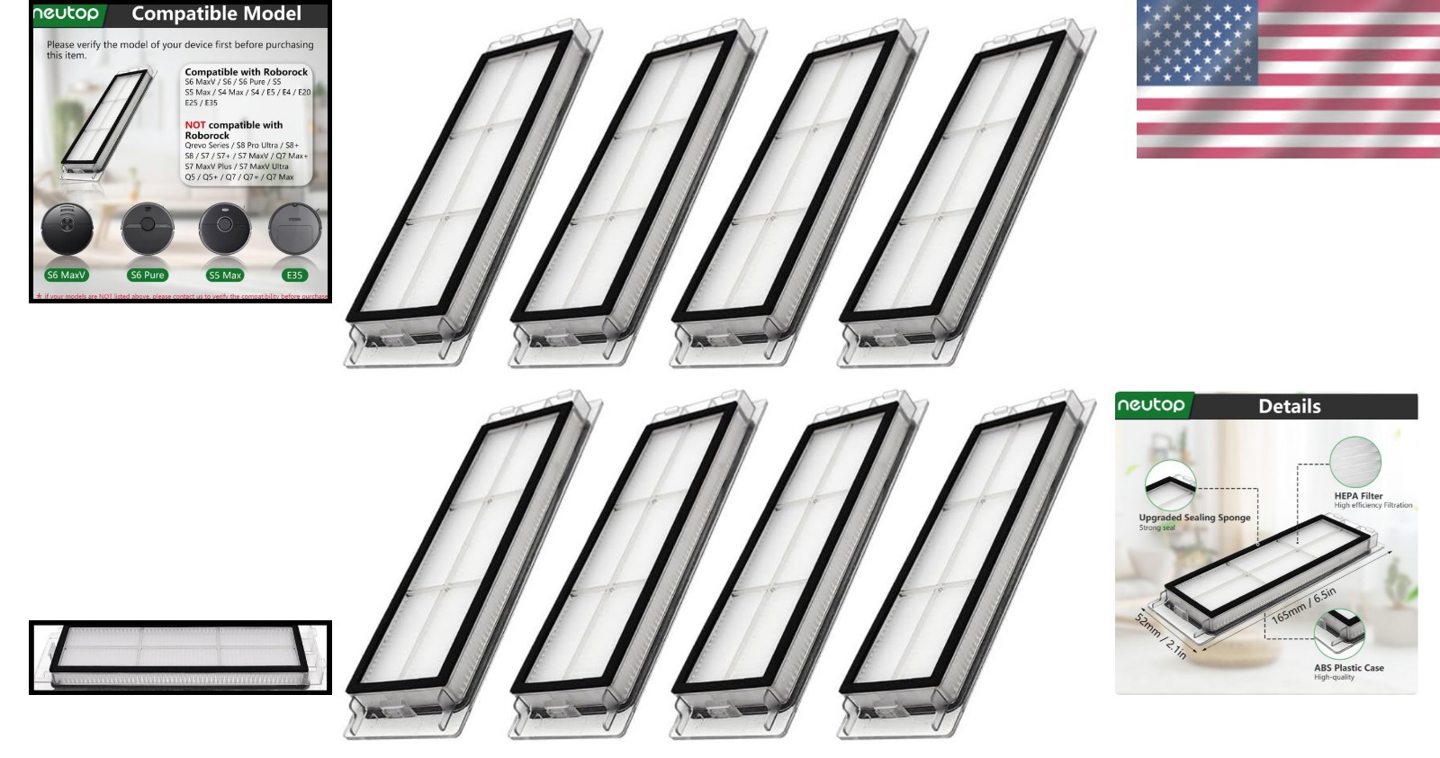 HEPA Replacement Filters for Roborock S6/S5/S4 Robot Vacuums, 8-Pack