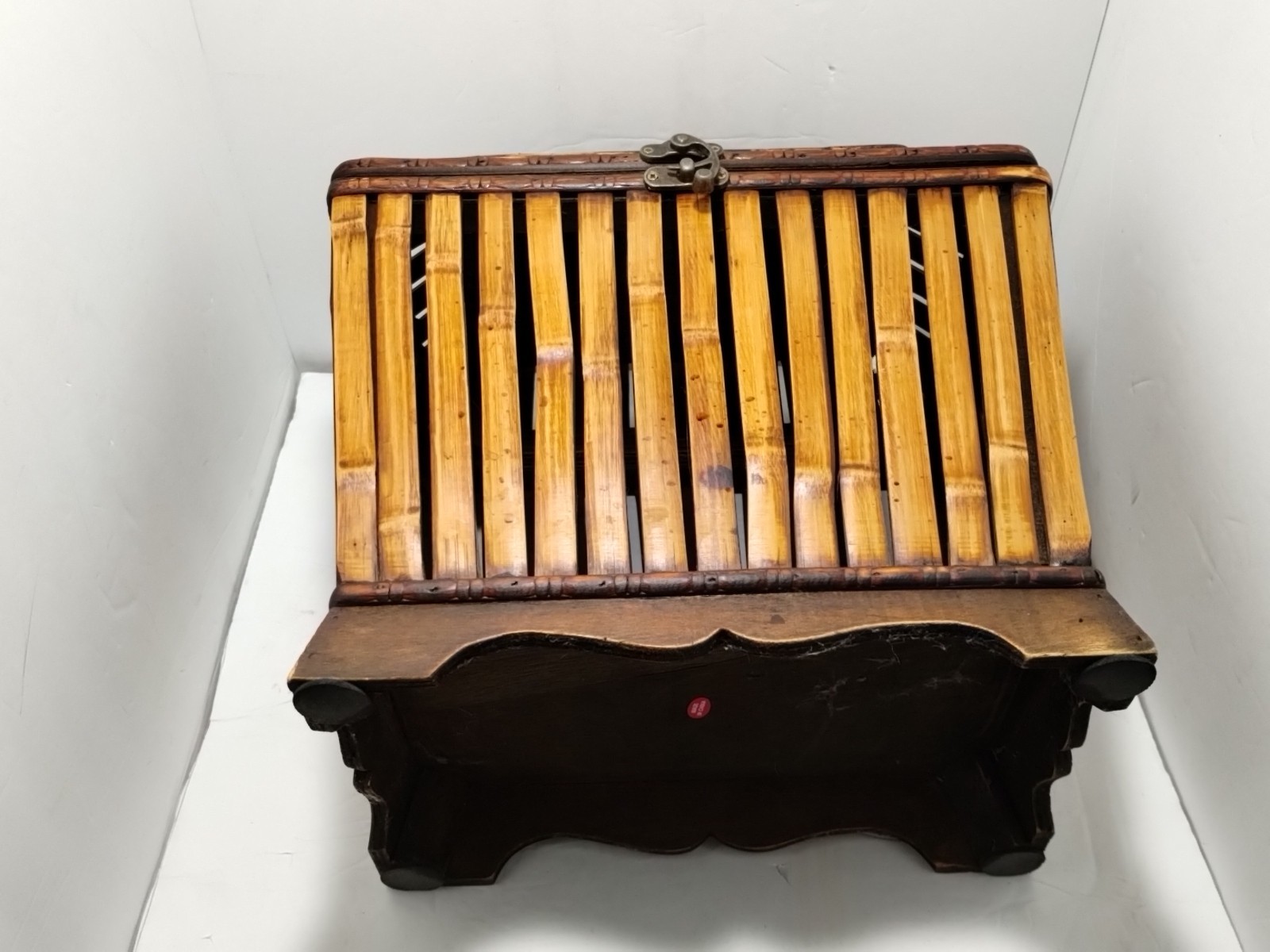 Bamboo Basket Container w/ Metal Latch 12 In High x 10 In Length Vintage China