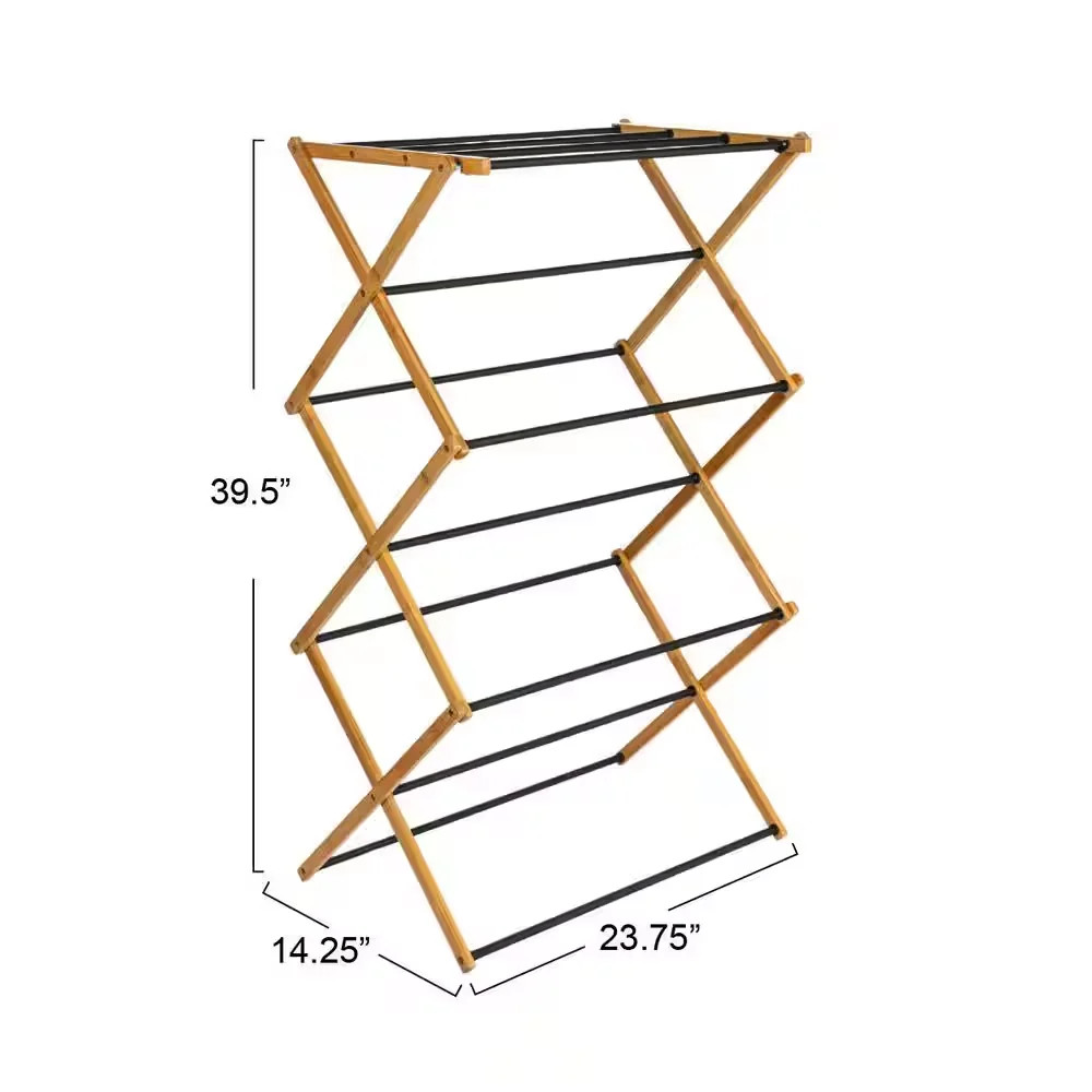 Household Essentials HE1200 Bamboo Folding Drying Rack 39×14 in Free Standing