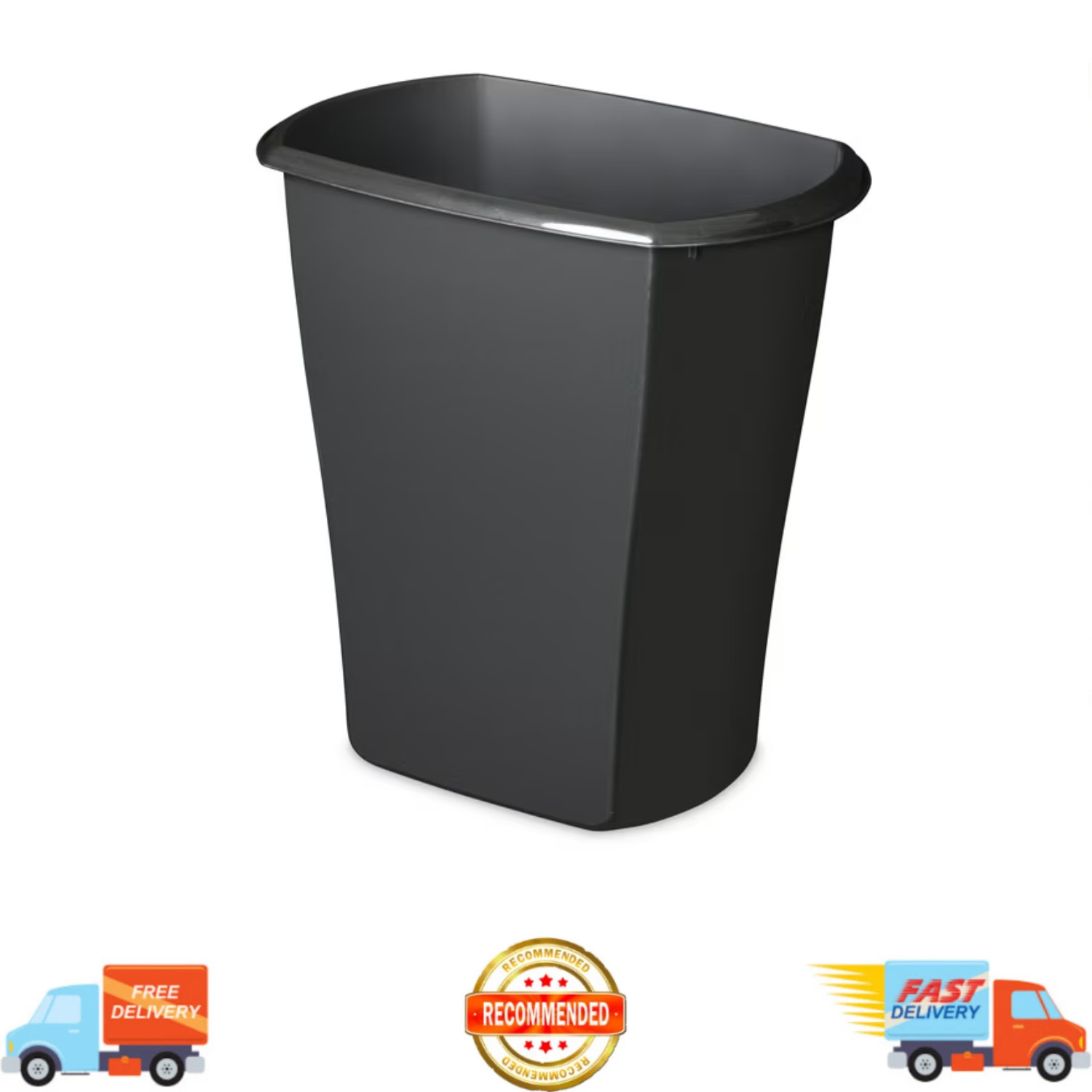 Sterilite Trash Can, Plastic Bathroom or Office Wastebasket, 5.5 Gallon, Black