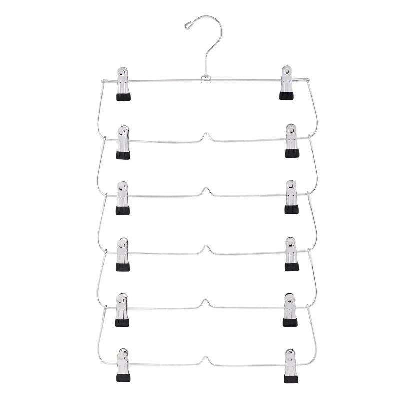 6-Tier Heavy Duty Chrome Metal Skirt Hanger Space Saving Multi Clip Organizer US