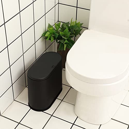 Slim Plastic Trash Can,2.7 Gallon Garbage Can with Press Top 10L Black