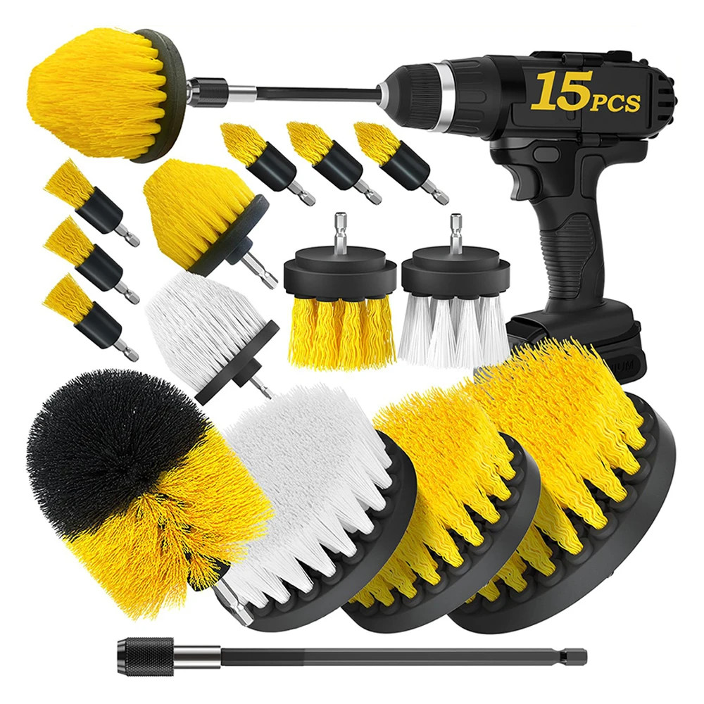 1/15 Pcsdrill Brush Attachments Set Power Scrubber Brush with Extend Long Attach