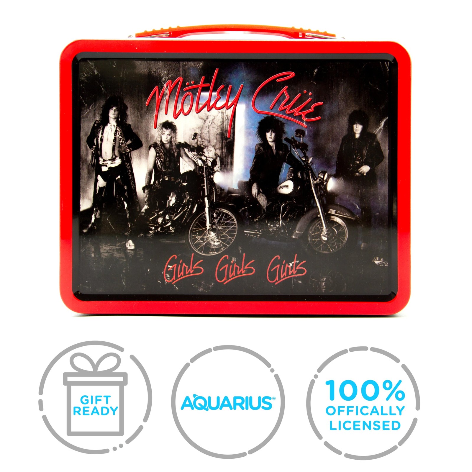 Motley Crue Fun Box – Sturdy Tin Storage Box with Plastic Handle & Embossed
