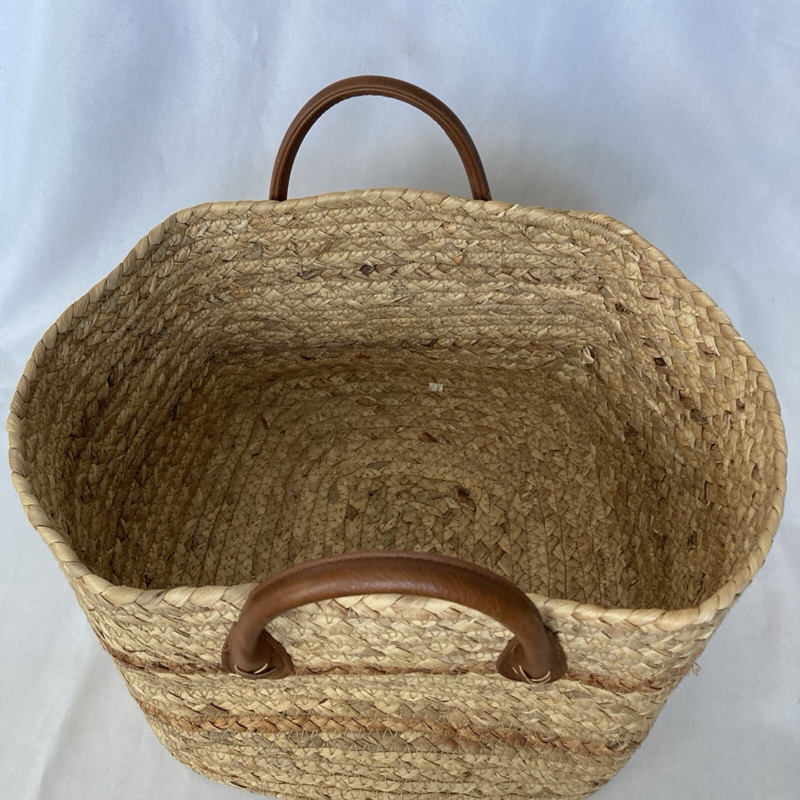 Double-Handled Basket Braided Water Hyacinth 12 x 10 x 7″ Storage Shopping Tote