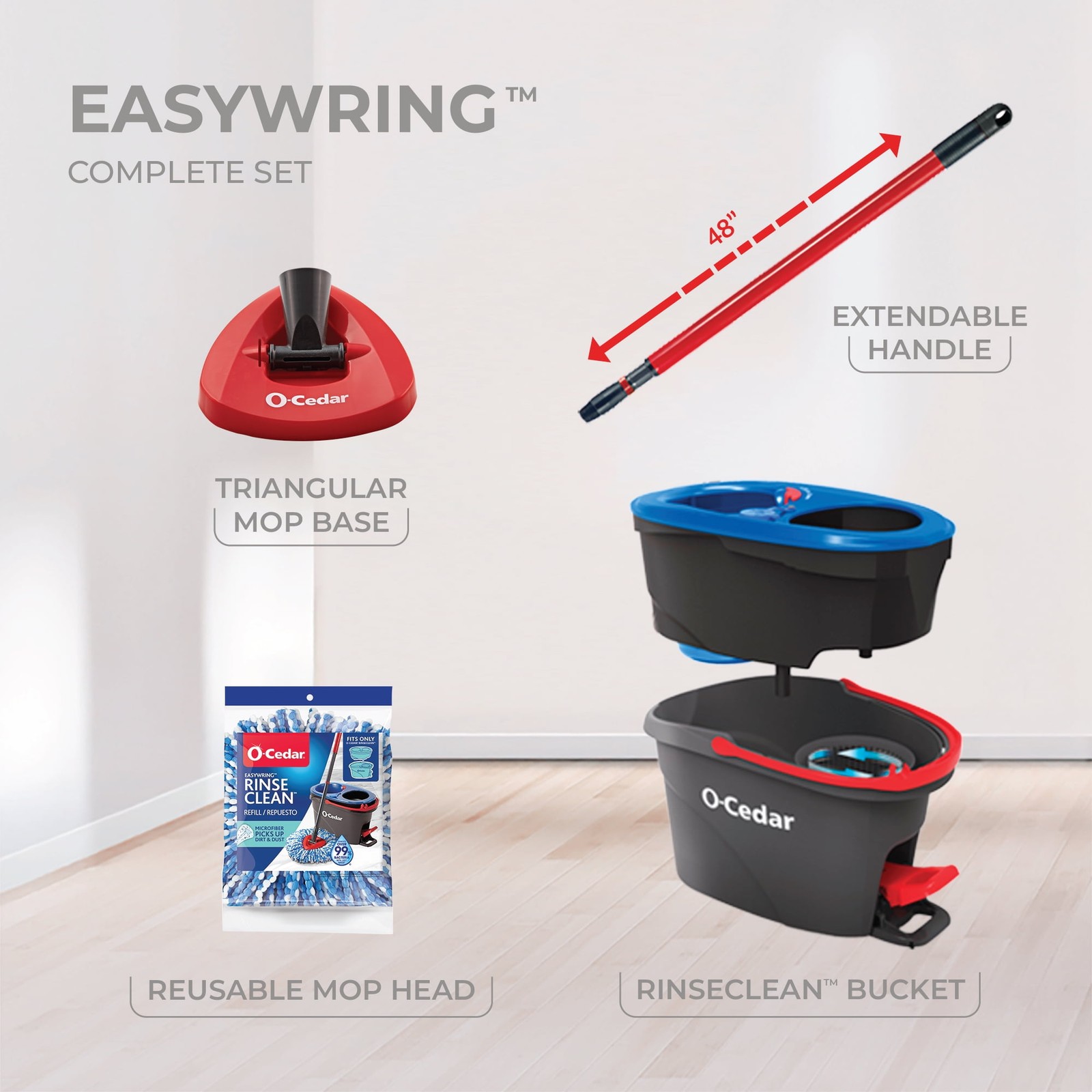 O-Cedar RinseClean Spin Mop With 2-Tank System and Microfiber Mop Head
