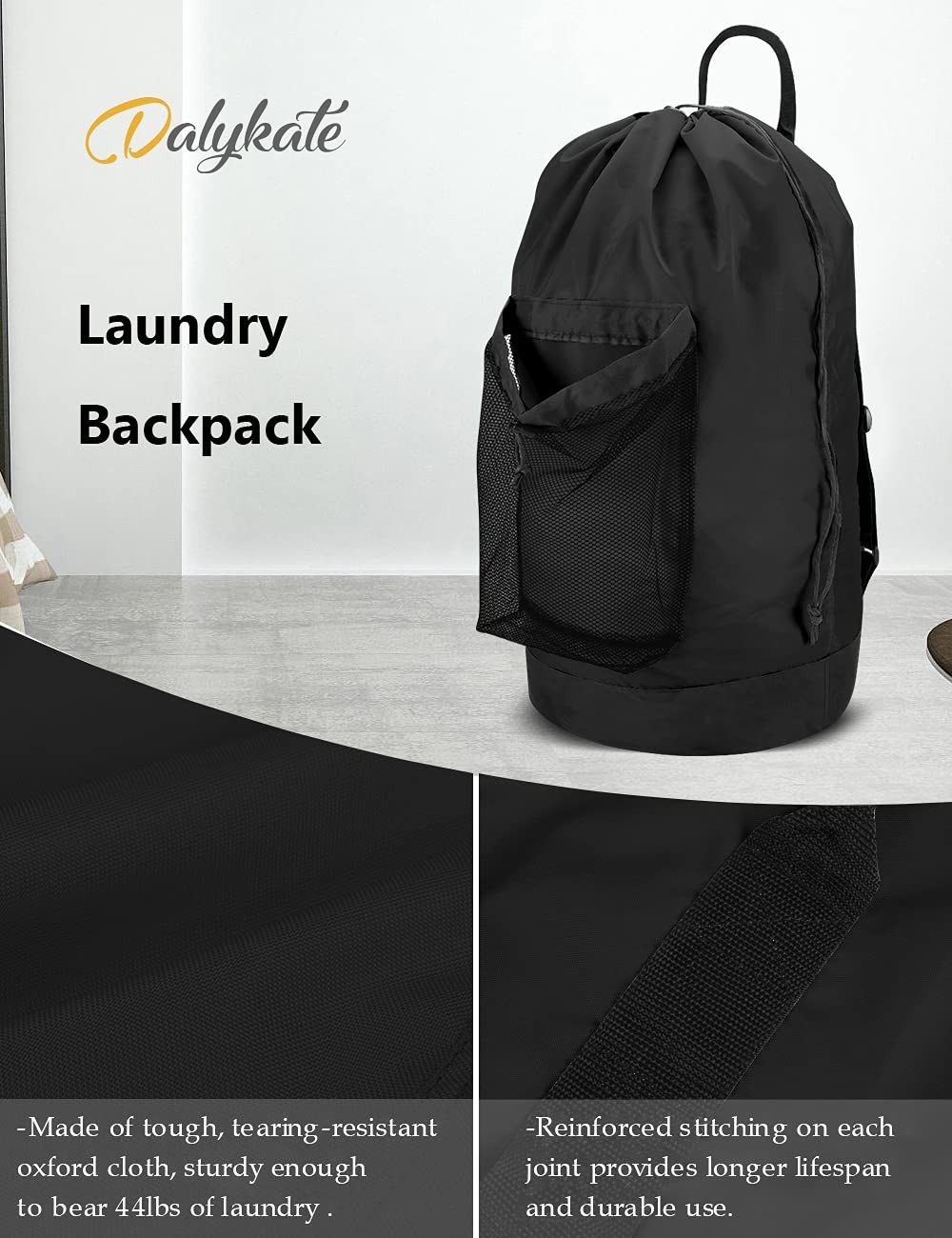 Backpack Laundry Bag 115L Large Hamper w/ Shoulder Straps Drawstring Black
