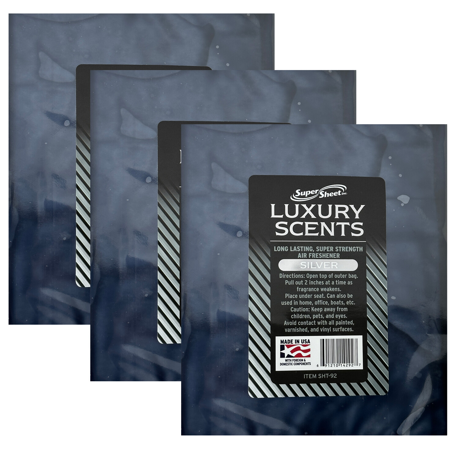 Super Sheet Under the Seat Air Fresheners Large Luxury Scents Silver, 3 Packs