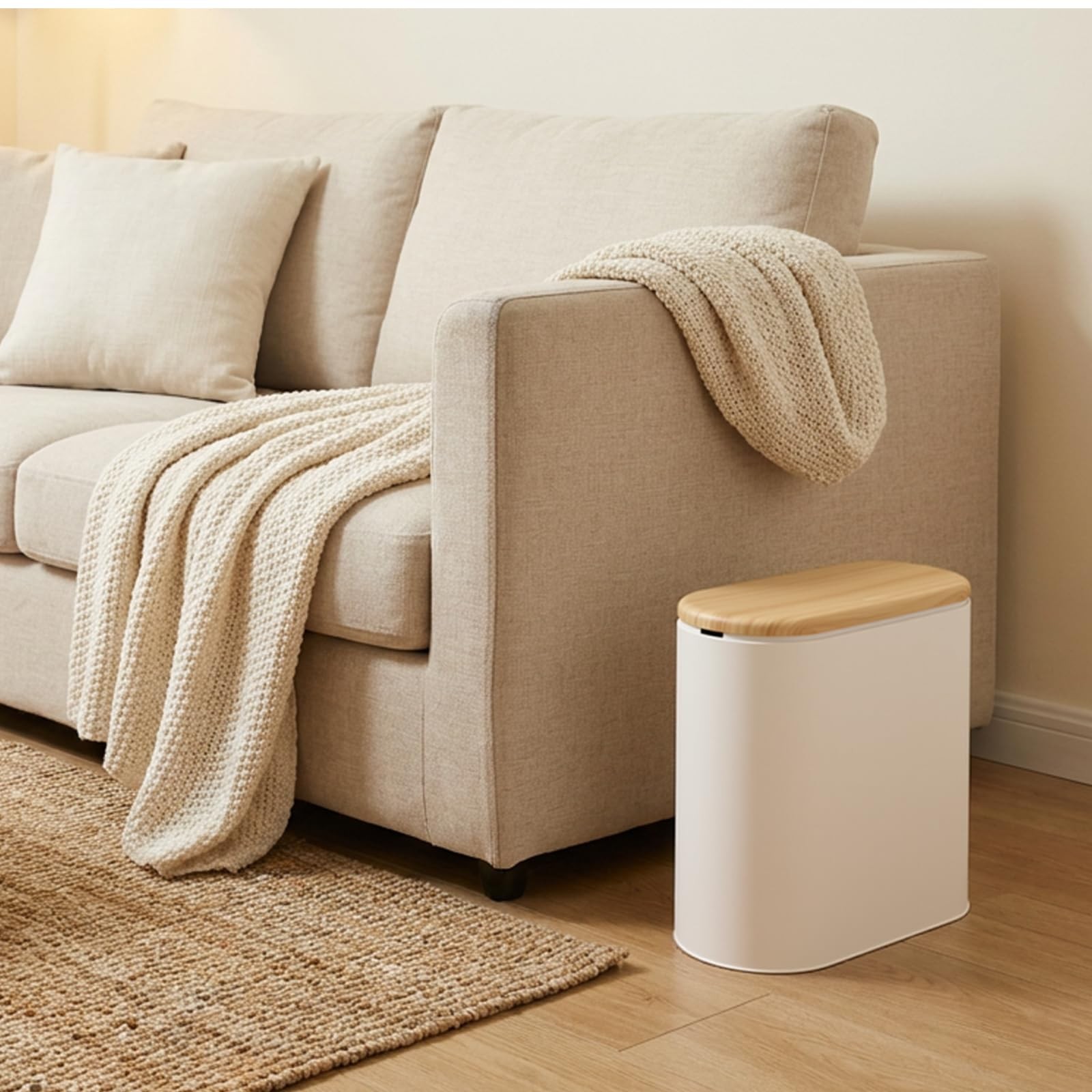 TODAYGO Small Bathroom Trash Can 2.6 Gallon Faux Wood Grain Top