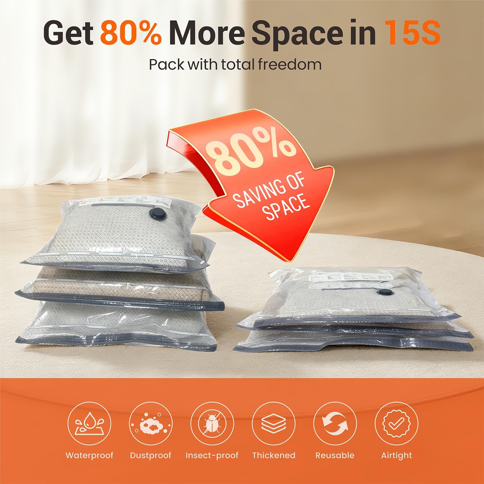 15 Pack Vacuum Storage Bags with Electric Pump for Travel Luggage Clothes