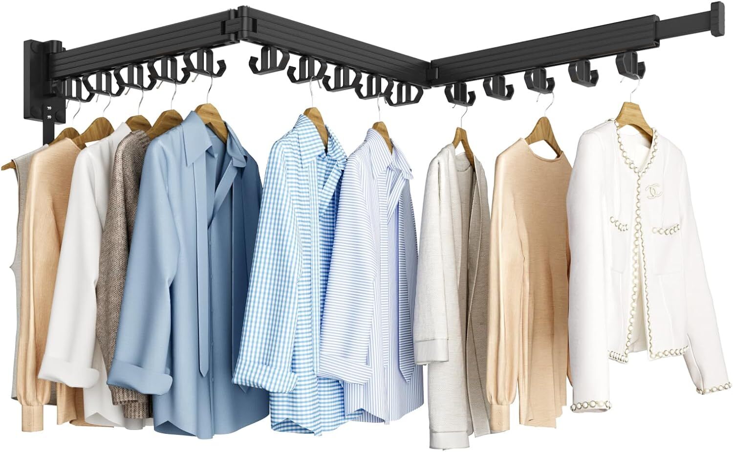 Clothes Drying Rack, Wall Mounted, Foldable Drying Rack with 24 Hooks – Black