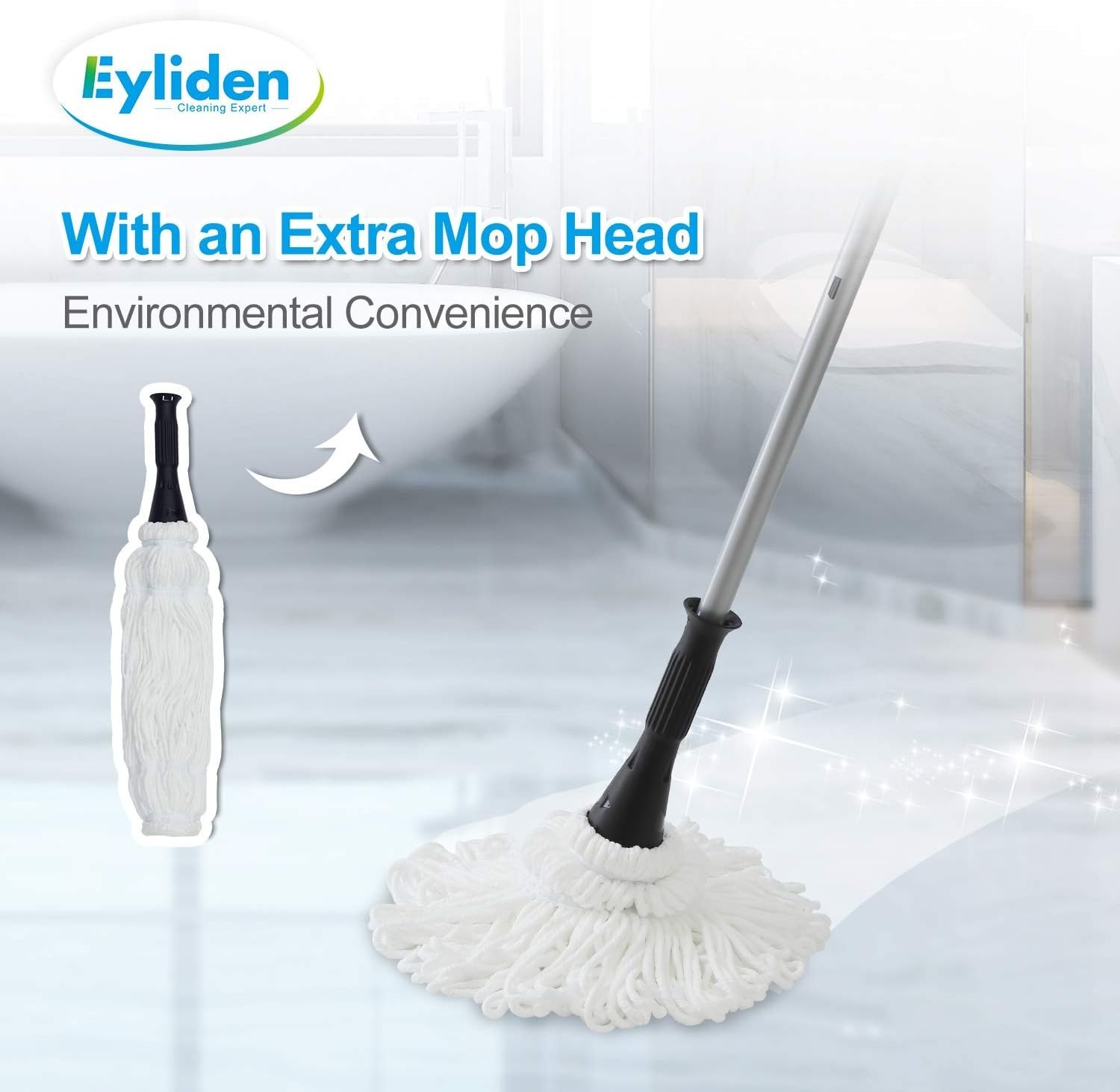 Twist Mop with 2 Reusable Microfiber Heads – Clean Floors Easily & Efficiently