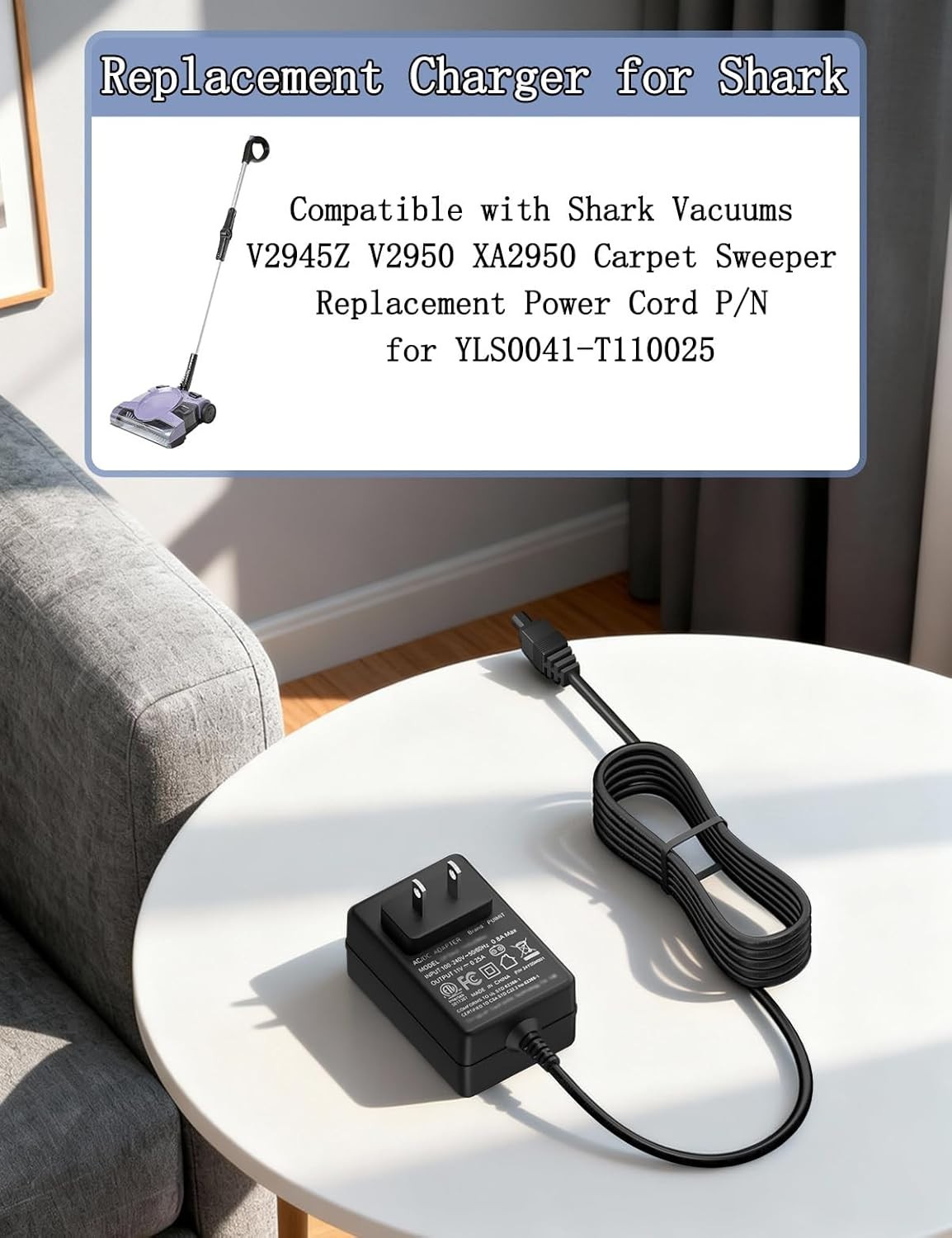 Charger for Shark V2945Z V2950 XA2950 Floor Sweeper Vacuums, Replacement Power C
