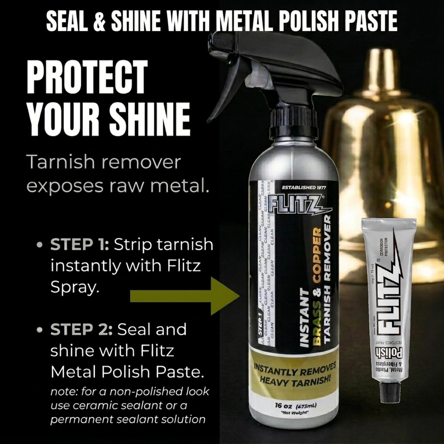 FLITZ Brass & Copper Tarnish Remover 16oz/473ml Trigger Spray Bottle (SEE VIDEO)