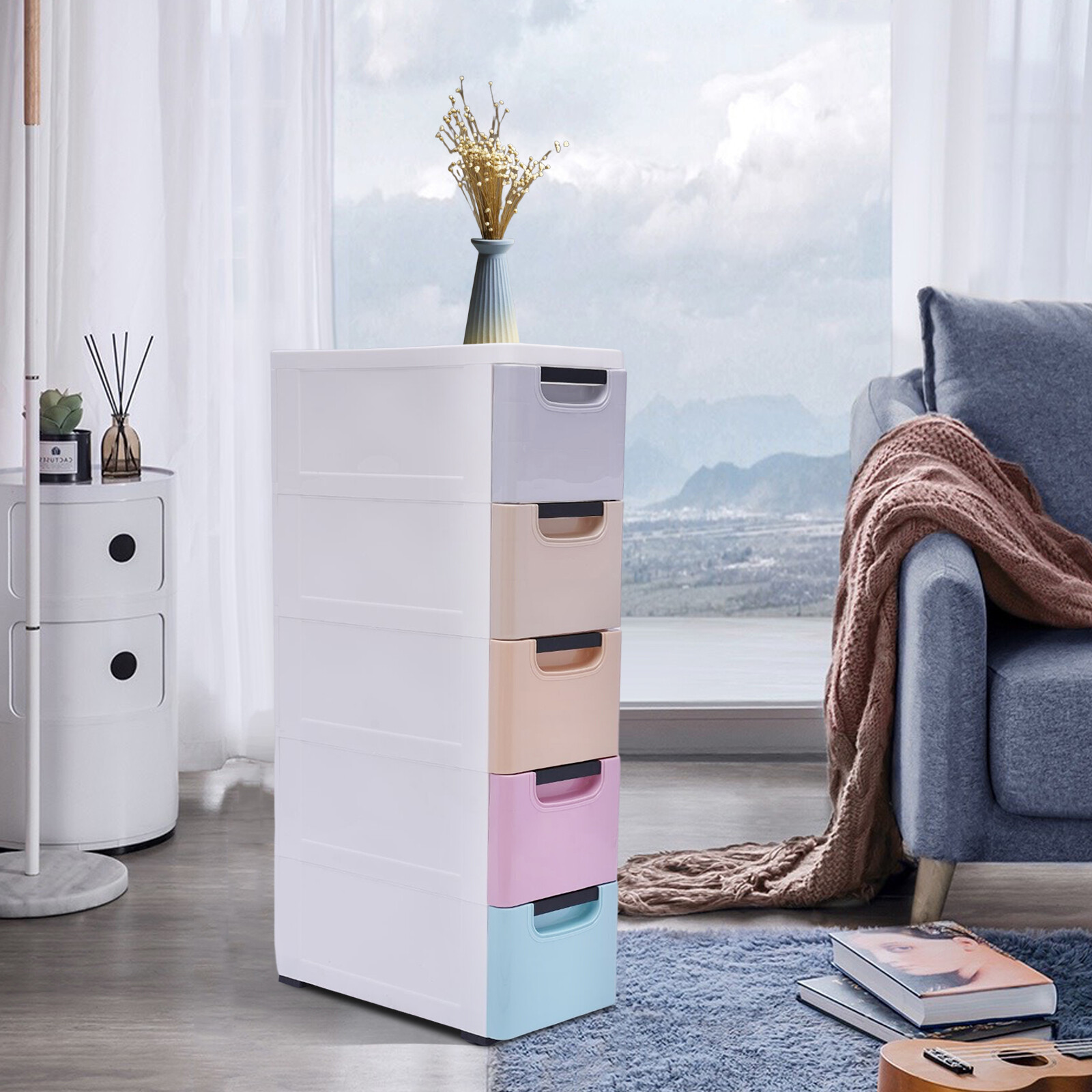 5-Drawer Stackable Plastic Storage Cabinet With Wheels – Multicolor