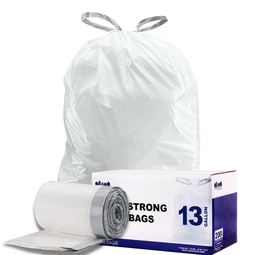 Plasticplace 13 Gallon White Trash Bags 1.2 Mil 24″x27” (200 Count)