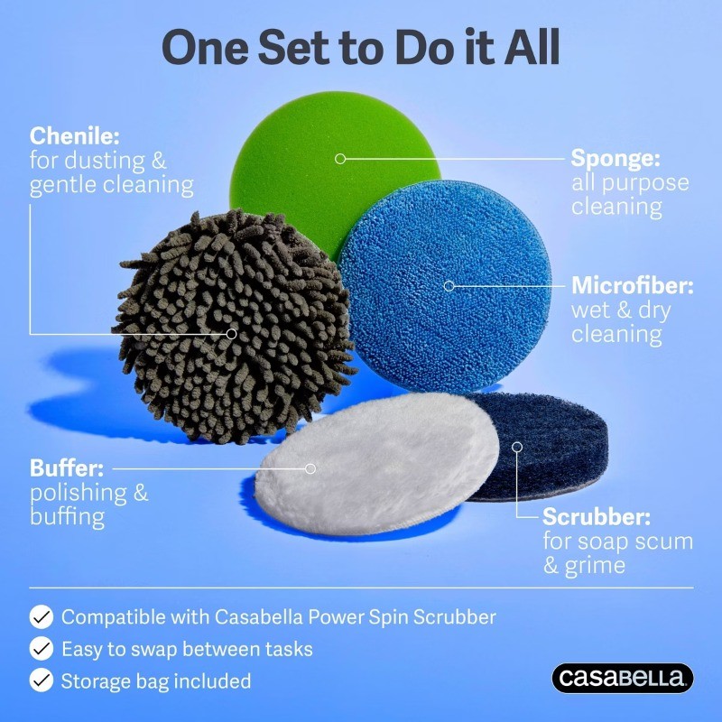 Casabella Power Spin 6 Count Microfiber Scrub And Shine Attachment Set