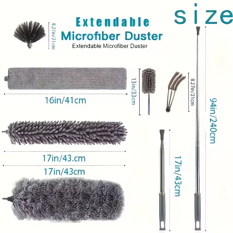 7Pcs Microfiber Ceiling Fan Duster-Cobweb Cleaner Brush Kit Telescopic Extension