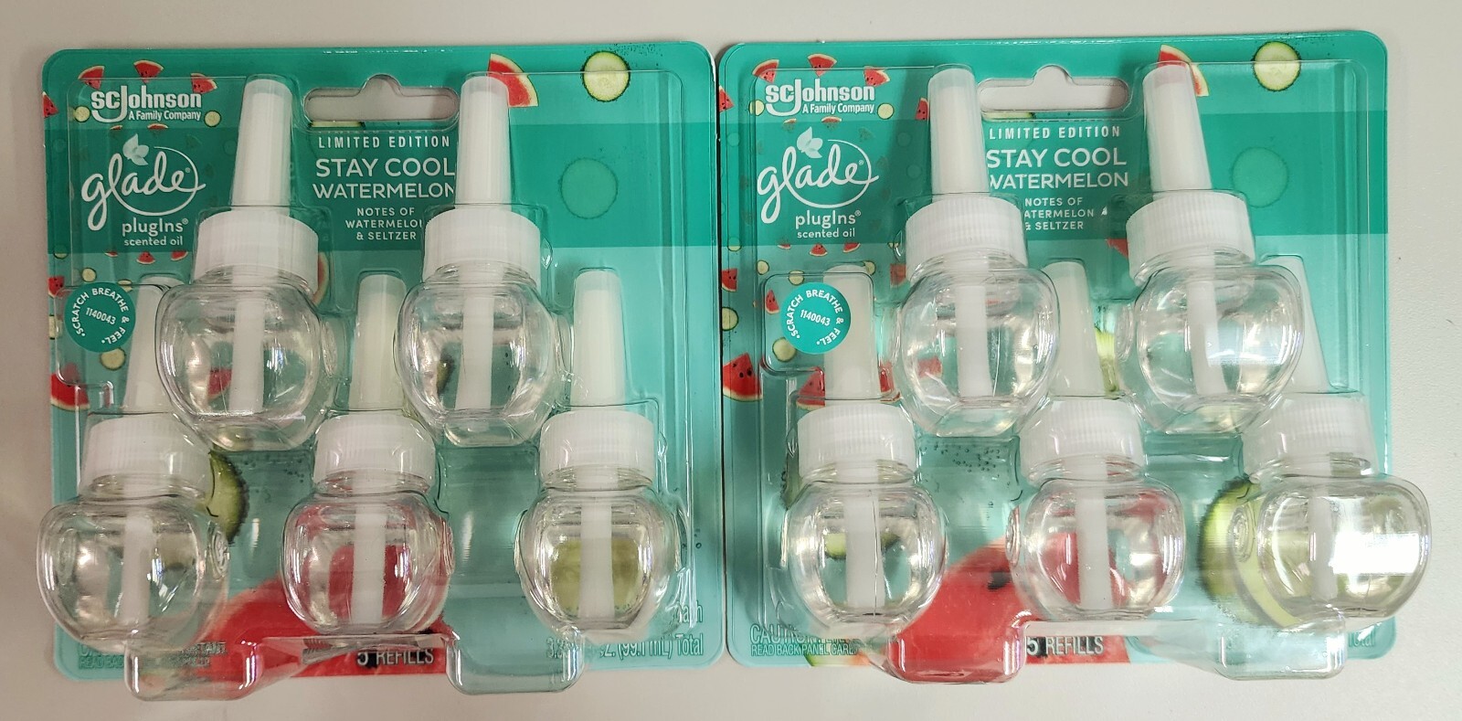 10 Glade Plugins Scented Oil Refills STAY COOL WATERMELON 2 x 5 pack