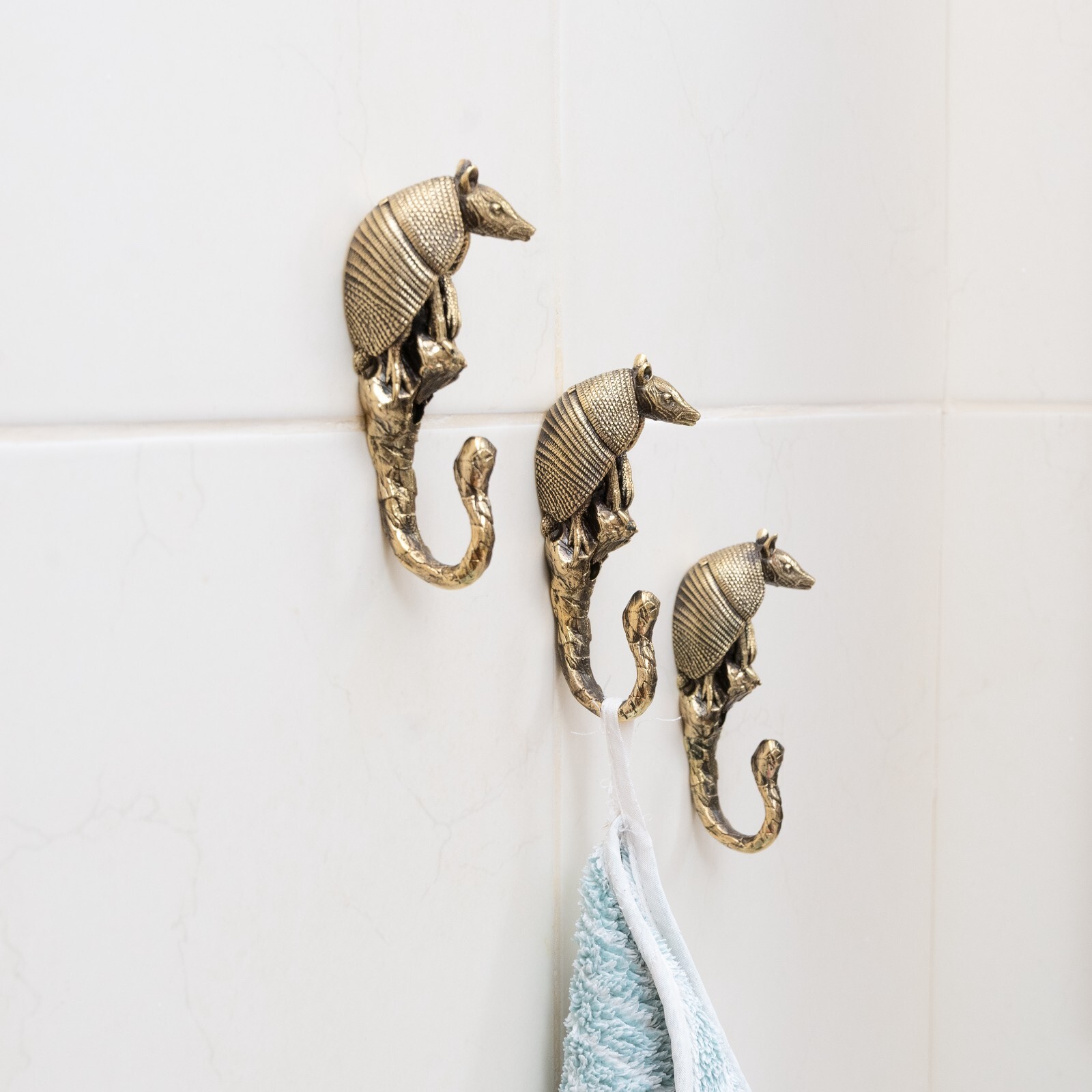 Armadillo, brass large hook, exquisite details. Perfect for clothes, towels, hat