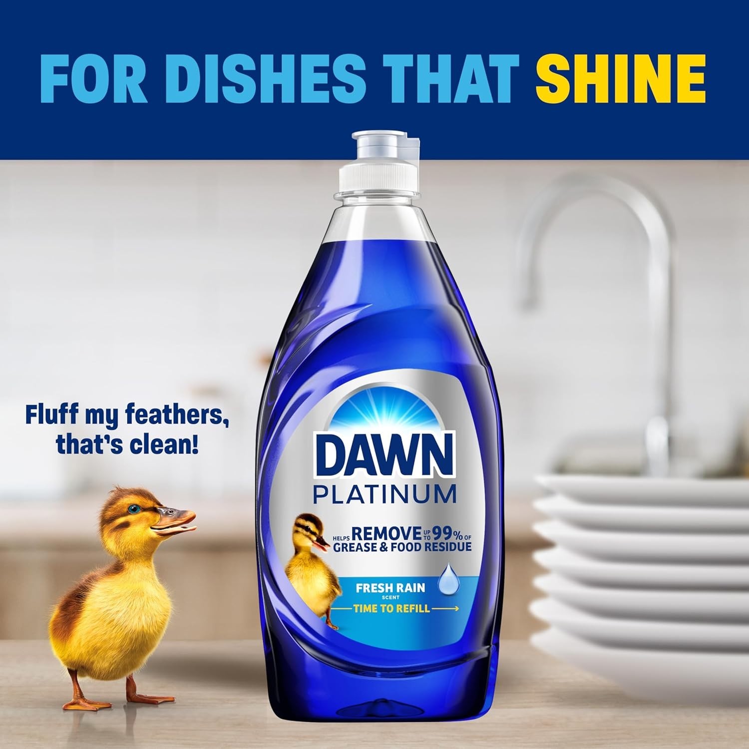 Fresh Rain Scent Platinum Dish Soap, 13 oz for Tough Grease, Trusted Quality